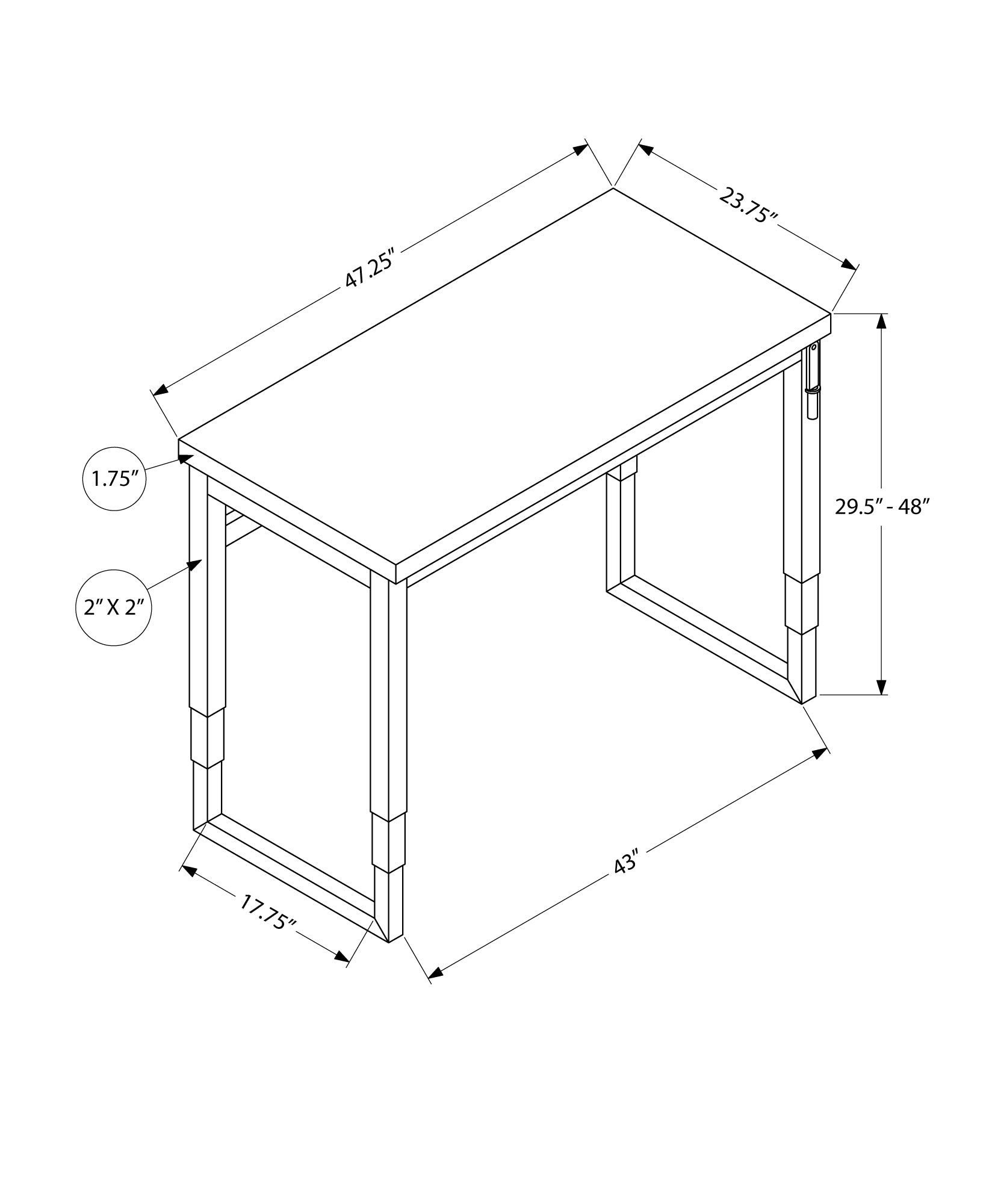 MN-767682    Computer Desk, Home Office, Standing, Adjustable, 48"L, Metal Legs, Laminate, Black, Contemporary, Modern