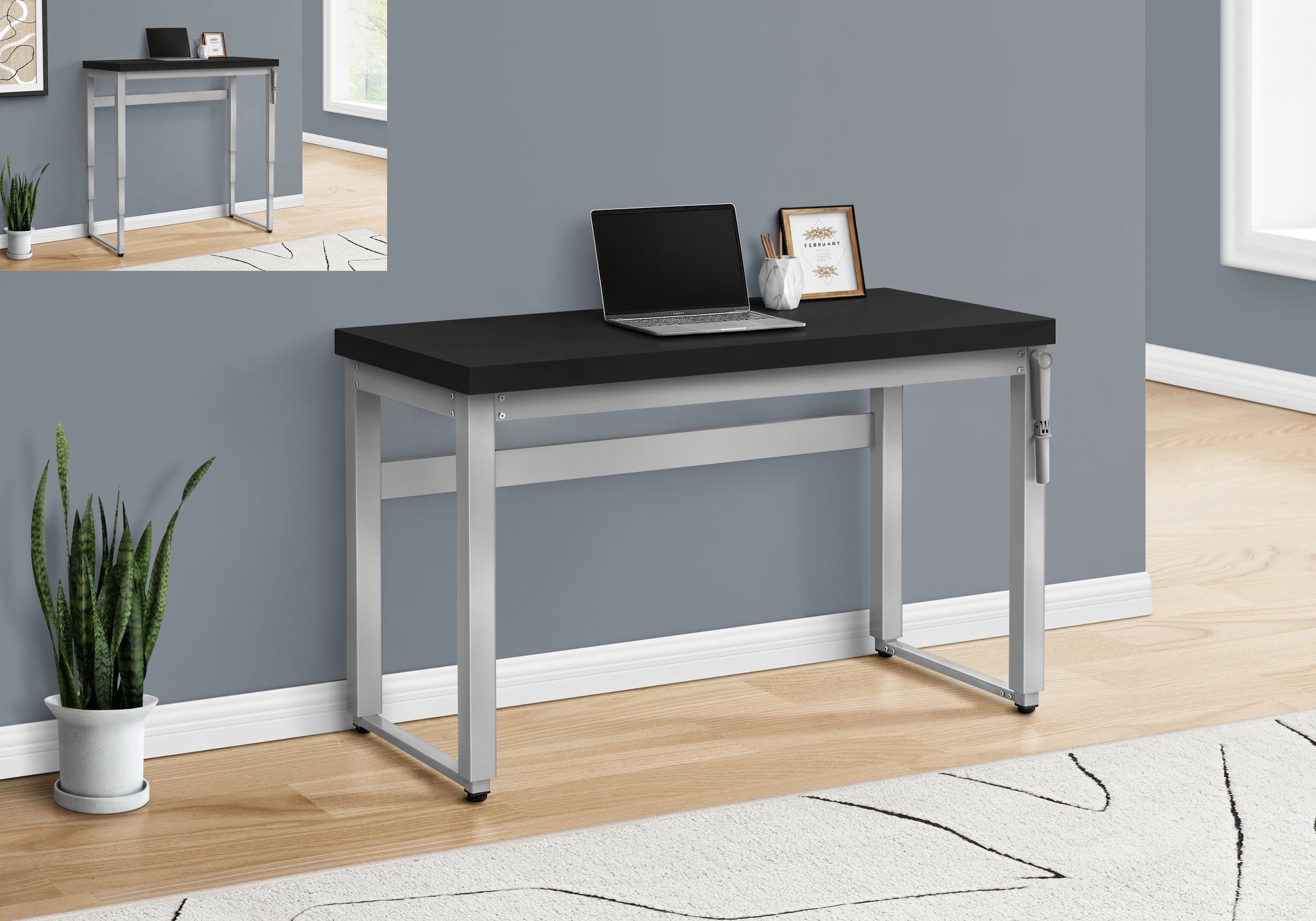 MN-787684    Computer Desk, Home Office, Standing, Adjustable, 48"L, Metal Legs, Laminate, Black, Contemporary, Modern