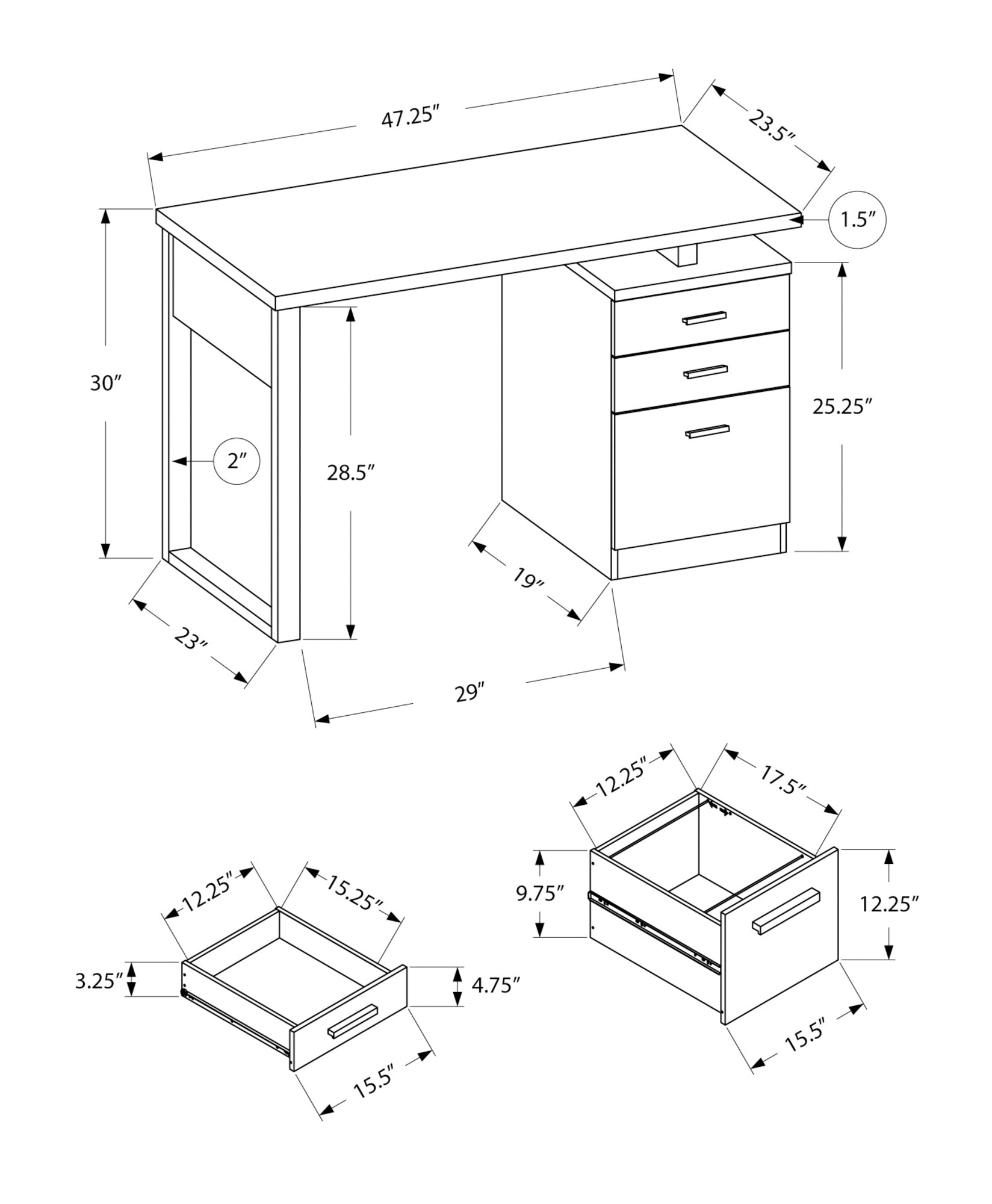 MN-797690    Computer Desk, Home Office, Laptop, Left, Right Set-Up, Storage Drawers, 48"L, Metal, Laminate, White, Contemporary, Modern