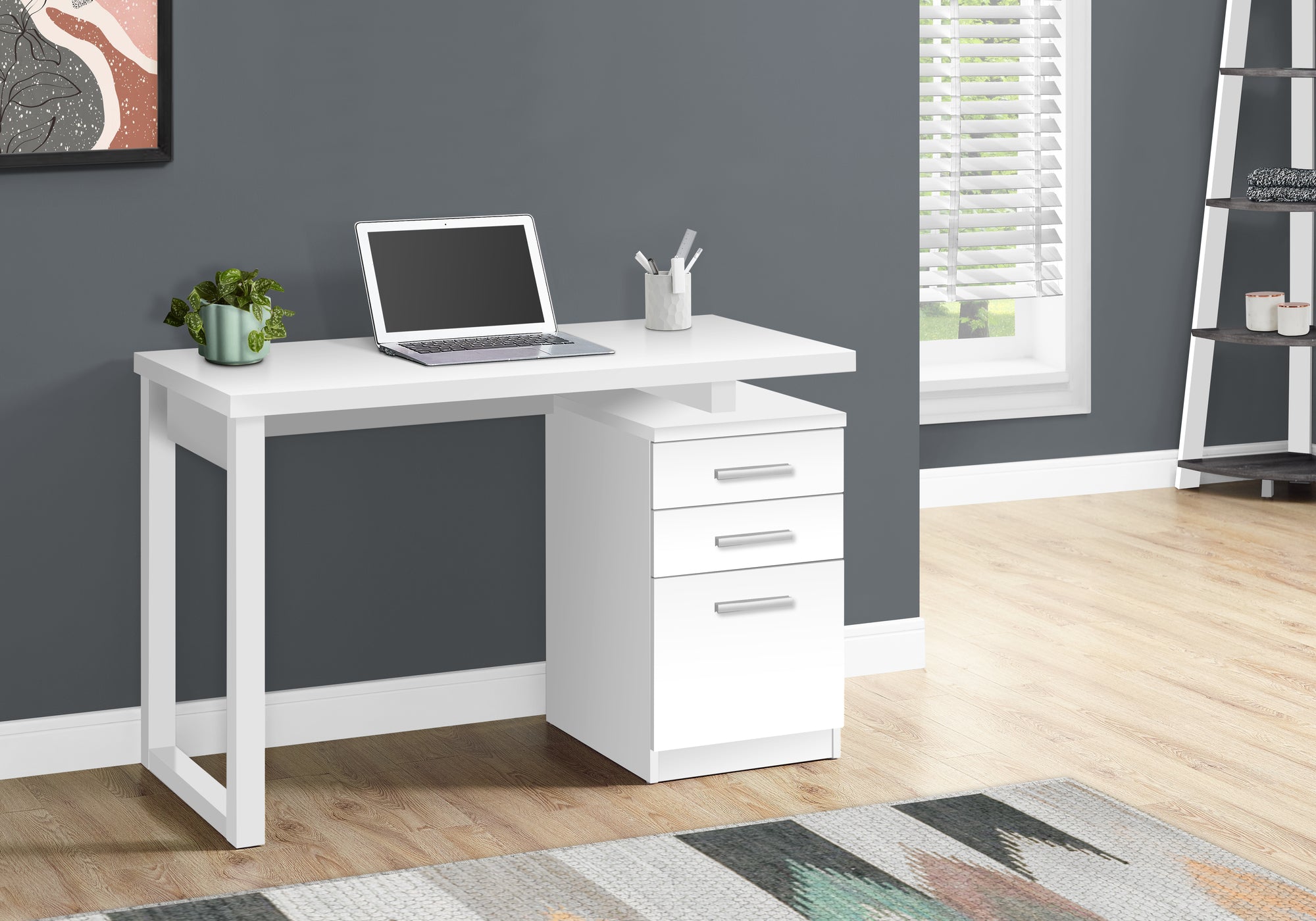 MN-797690    Computer Desk, Home Office, Laptop, Left, Right Set-Up, Storage Drawers, 48"L, Metal, Laminate, White, Contemporary, Modern