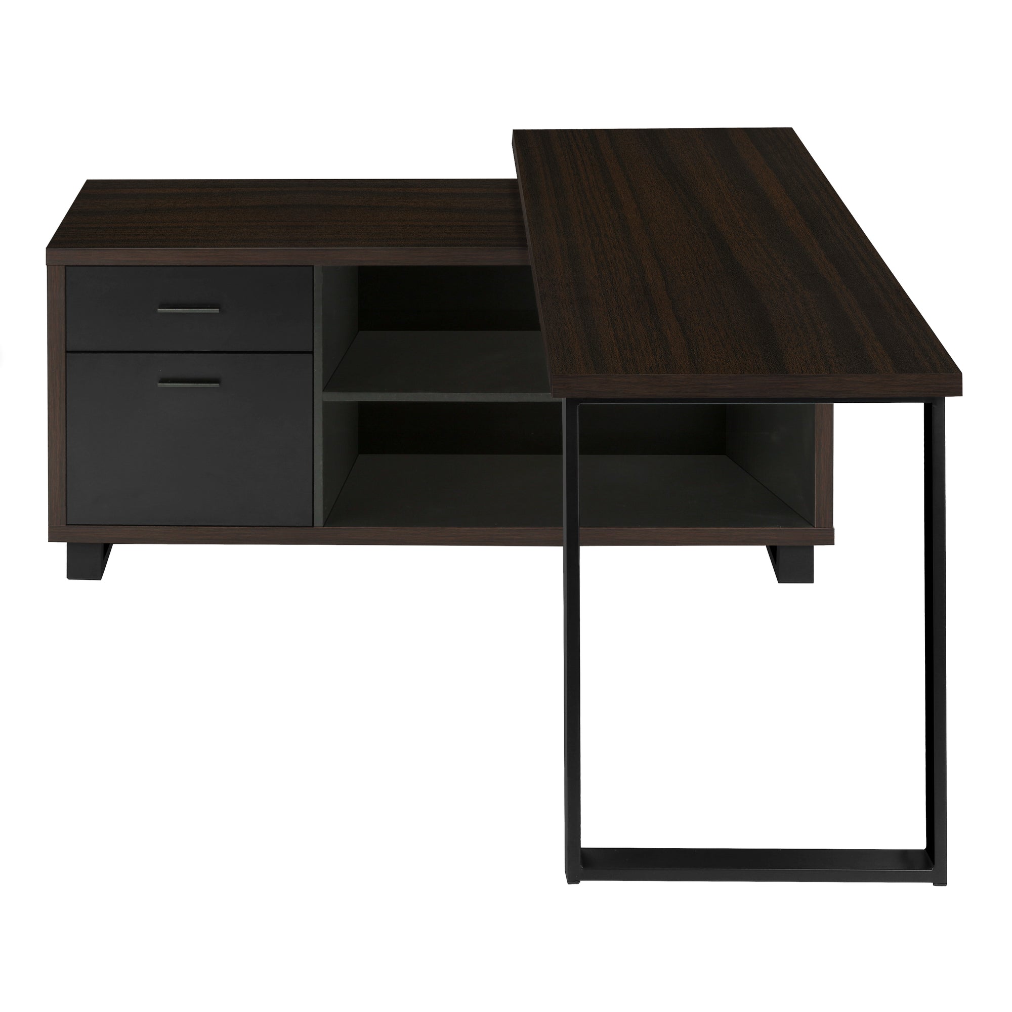 MN-877710    Computer Desk - L-Shaped / Corner / 2 Drawers / Metal Legs / Reversible - 72"L X 60"W - Espresso / Black