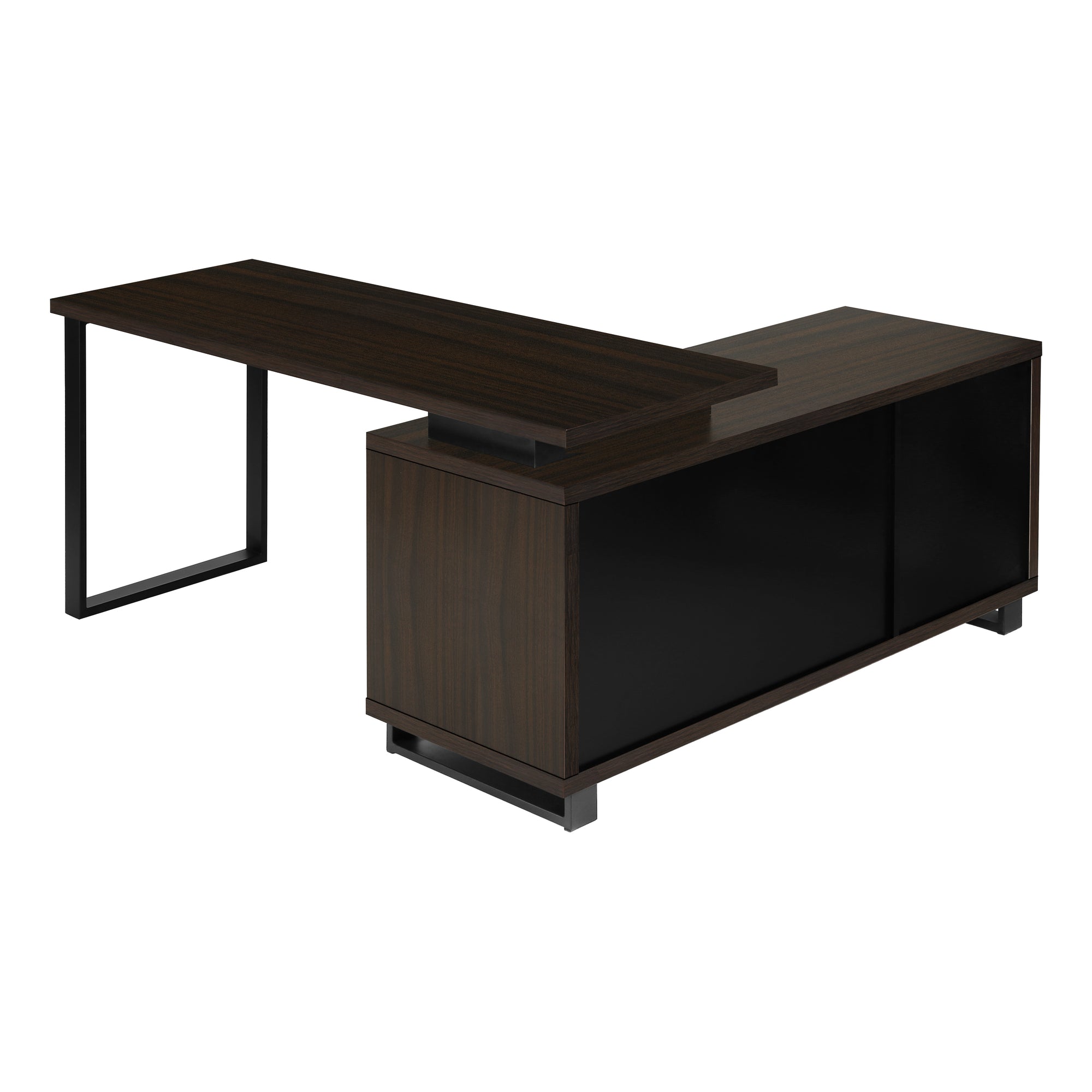 MN-877710    Computer Desk - L-Shaped / Corner / 2 Drawers / Metal Legs / Reversible - 72"L X 60"W - Espresso / Black
