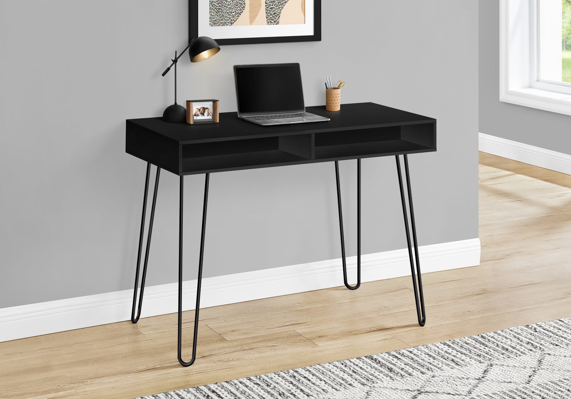 MN-217771    Computer Desk - 2 Open Storage Cubbies - 40"L - Black / Black