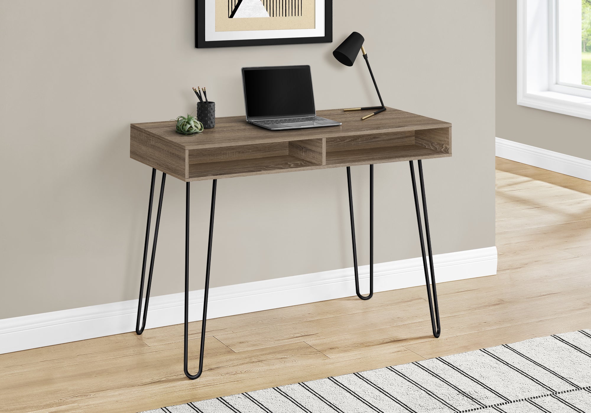 MN-227772    Computer Desk - 2 Open Storage Cubbies - 40"L - Dark Taupe / Black