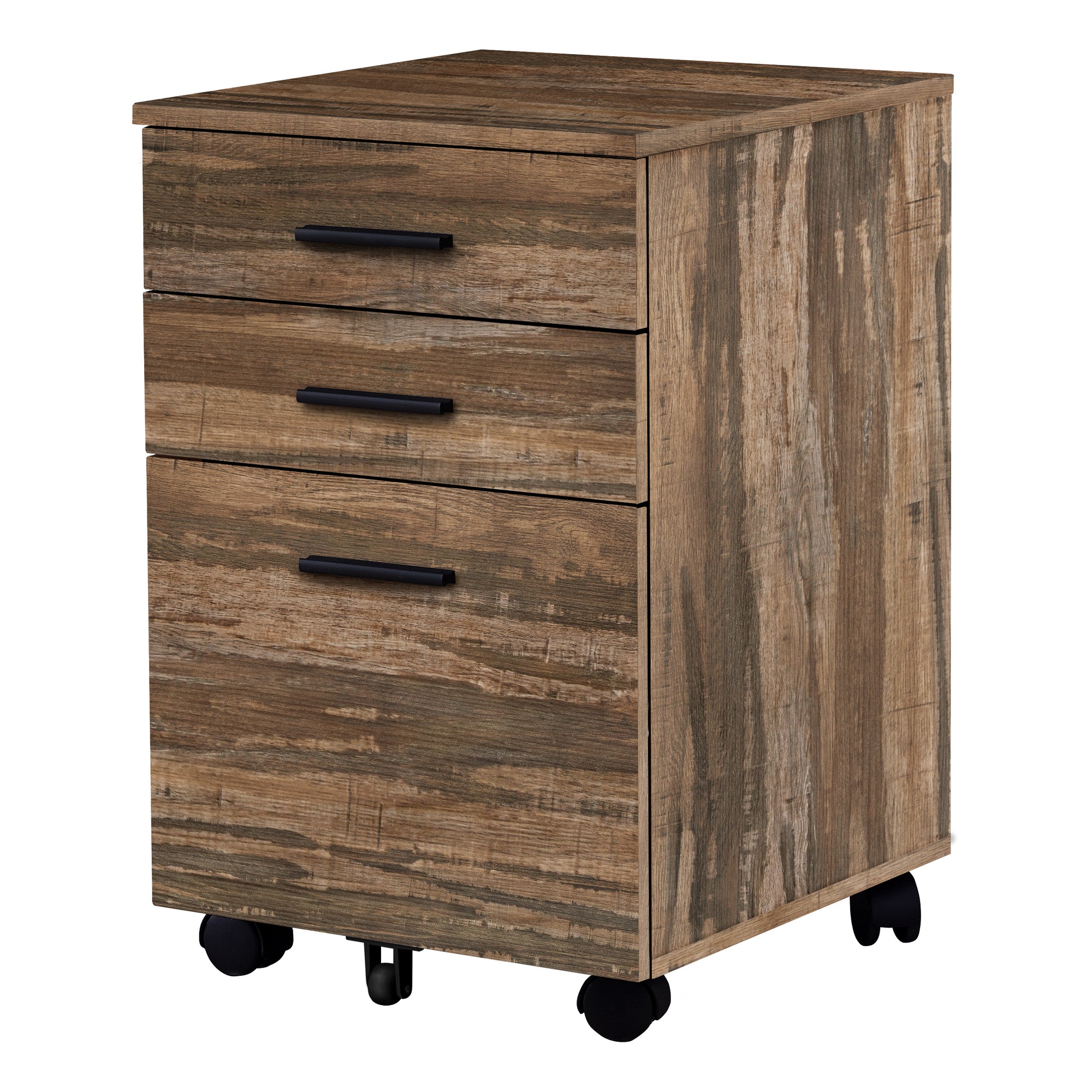 MN-307782    Filing Cabinet - 3 Storage Drawers / 2 Locking Casters - 24"H - Medium Brown Reclaimed Wood-Look