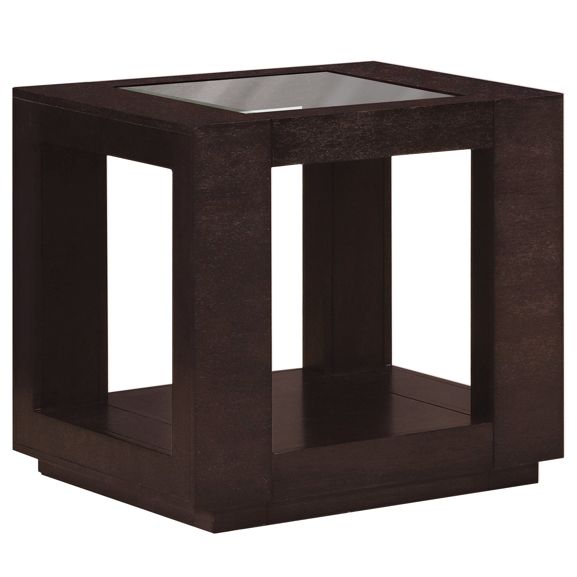 MN-427811E    Accent Table, Side, End, Nightstand, Lamp, Living Room, Bedroom, Venner, Tempered Glass, Dark Brown, Clear, Transitional