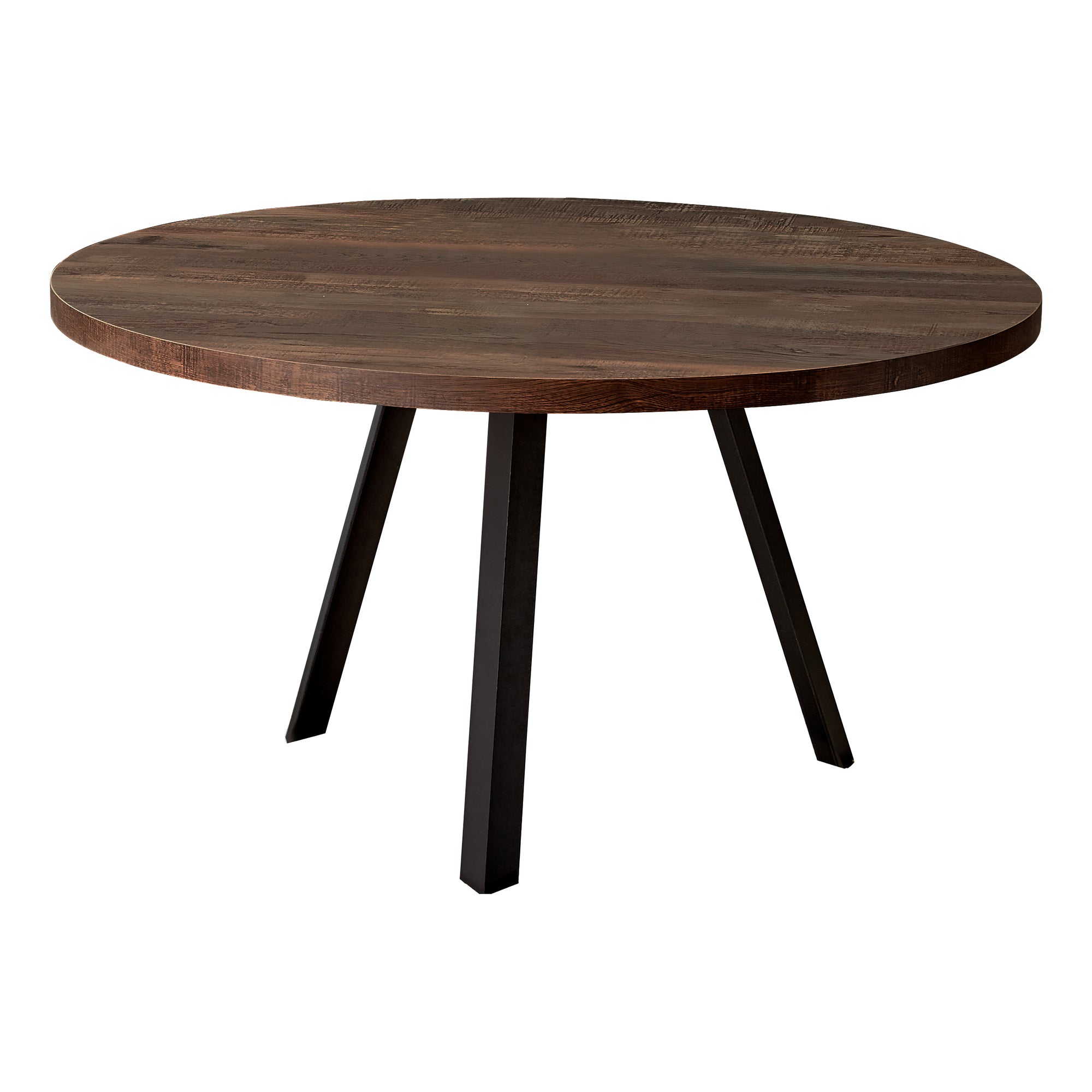 MN-437814    Coffee Table, Accent, Cocktail, Round, Living Room, 36"Dia, Metal Legs, Laminate, Brown Reclaimed Wood Look, Black, Contemporary, Industrial, Modern