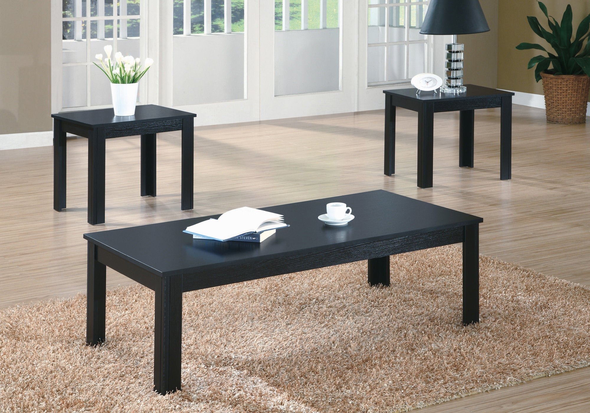 MN-497840P    Table Set, 3Pcs Set, Coffee, End, Side, Accent, Living Room, Laminate, Laminate, Black, Contemporary, Modern