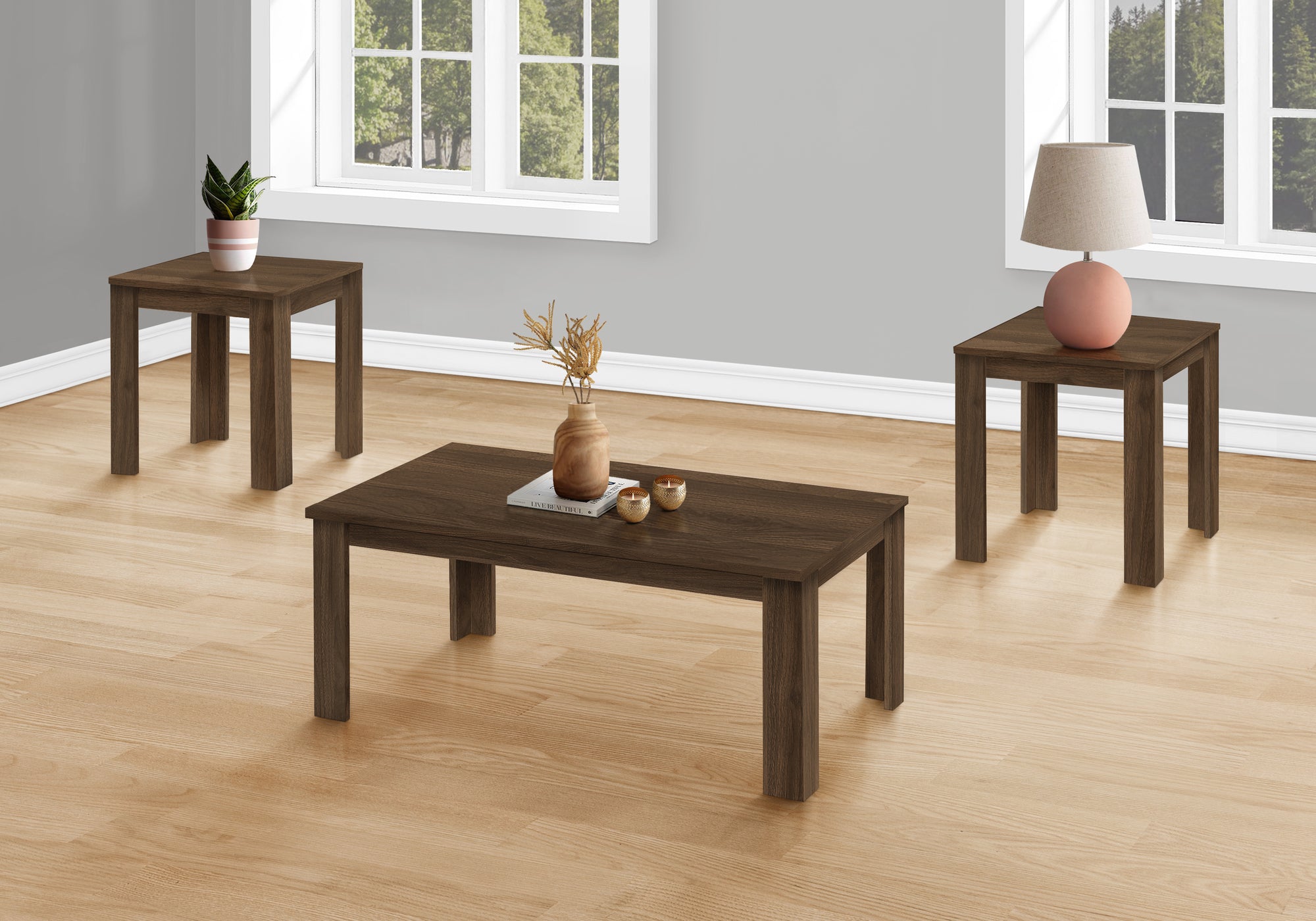 MN-537862P    Table Set, 3Pcs Set, Coffee, End, Side, Accent, Living Room, Laminate, Walnut, Contemporary, Modern