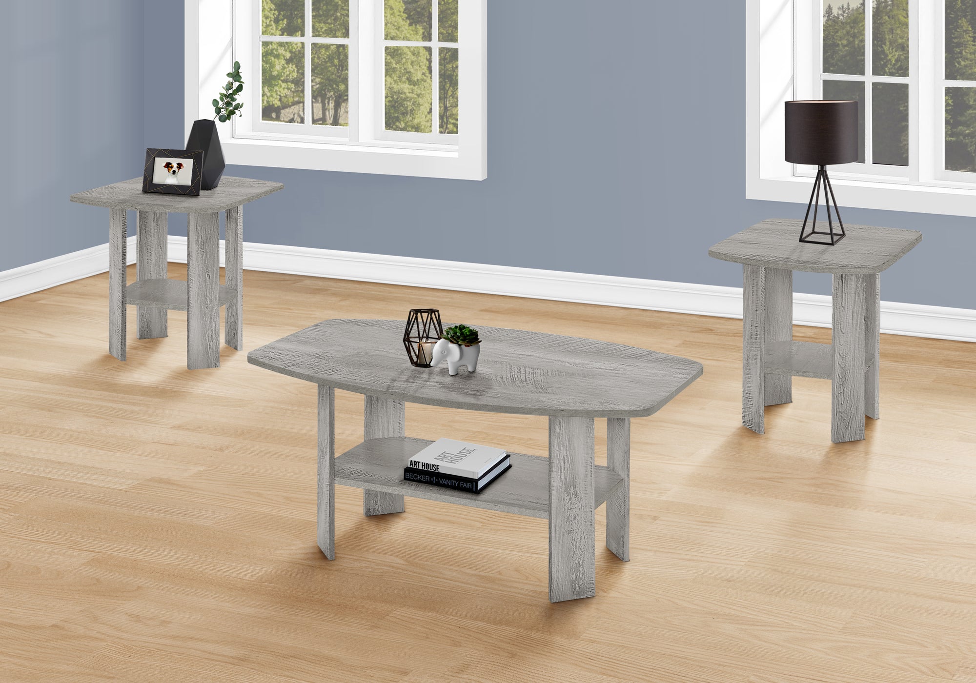 MN-557870P    Table Set, 3Pcs Set, Coffee, End, Side, Accent, Living Room, Laminate, Industrial Grey, Contemporary, Modern