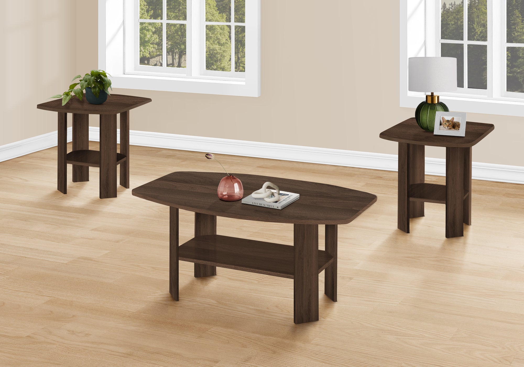 MN-567872P    Table Set, 3Pcs Set, Coffee, End, Side, Accent, Living Room, Laminate, Walnut, Contemporary, Modern
