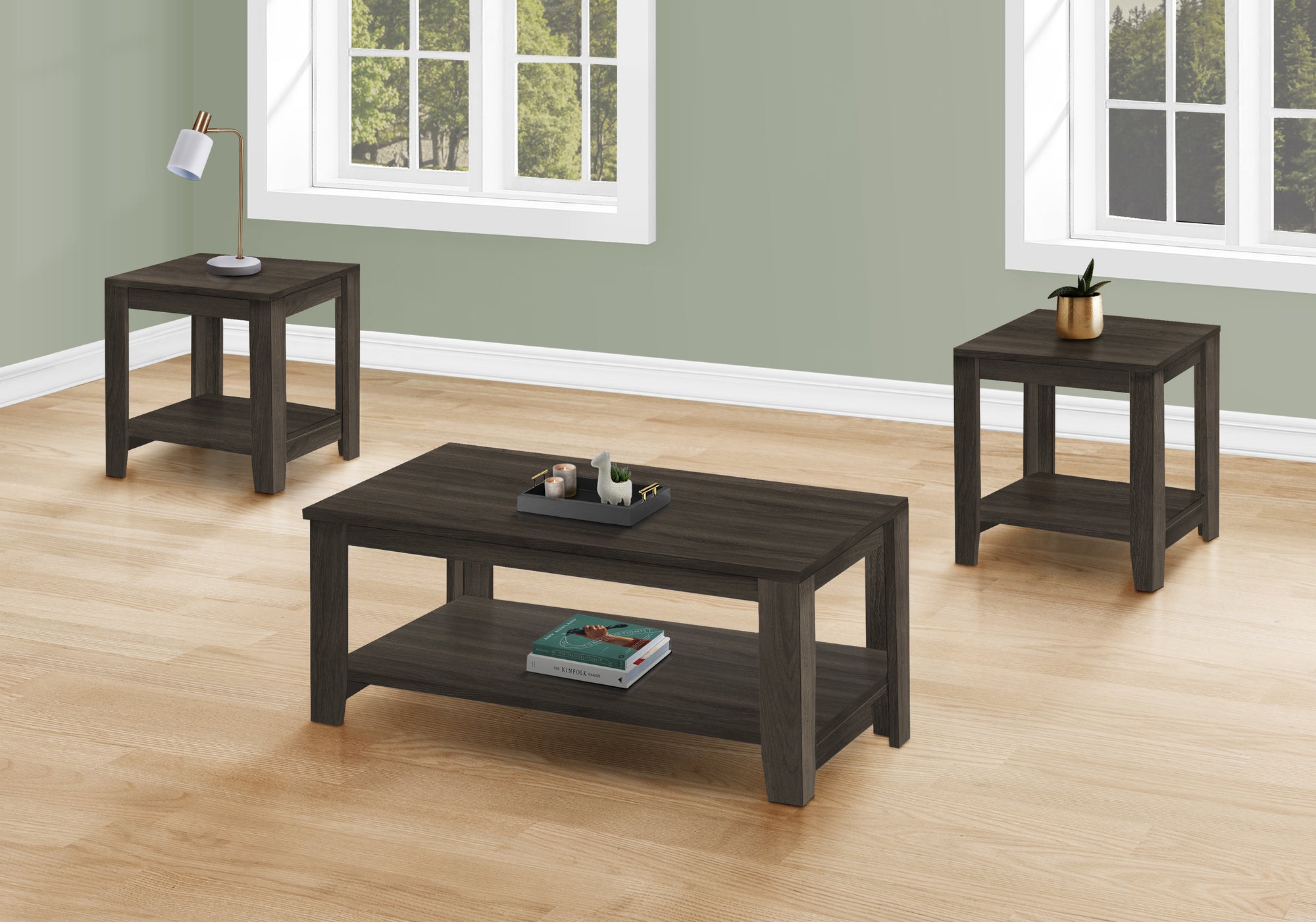 MN-607883P    Table Set, 3Pcs Set, Coffee, End, Side, Accent, Living Room, Laminate, Brown Oak, Contemporary, Modern