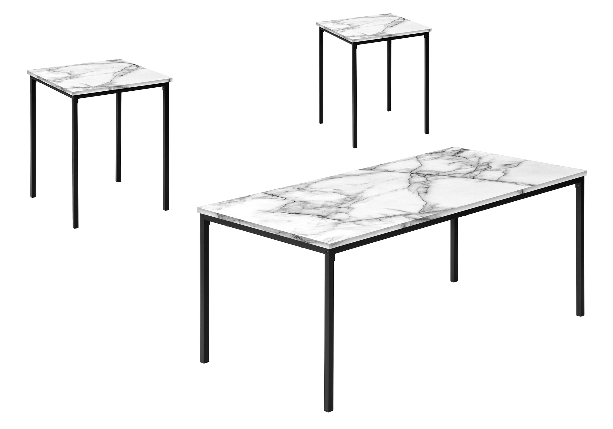 MN-147892P    Table Set, 3pcs Set, Coffee, End, Black Metal, White Marble Look Laminate, Contemporary, Modern