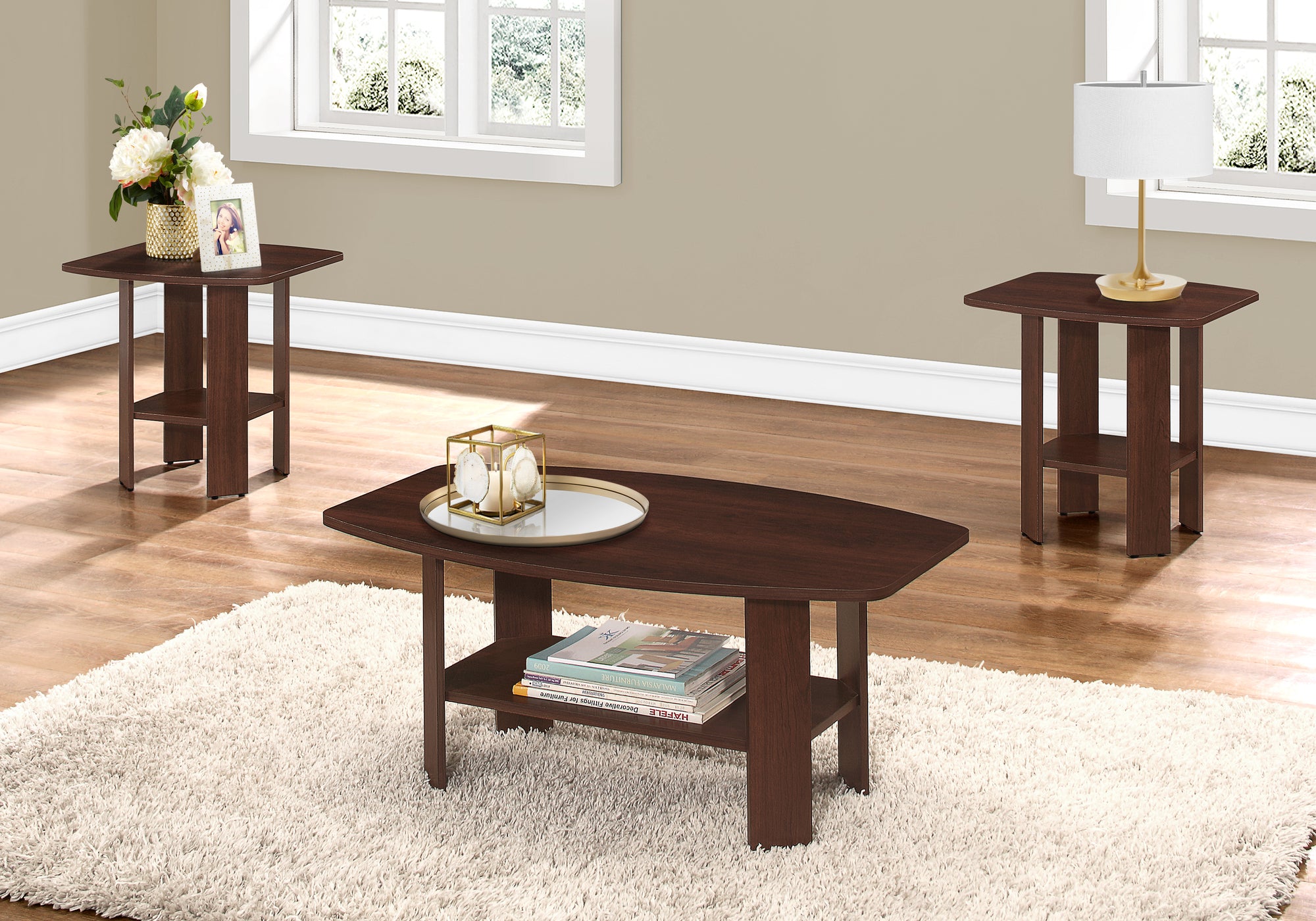 MN-647923P    Table Set, 3Pcs Set, Coffee, End, Side, Accent, Living Room, Laminate, Cherry, Contemporary, Modern