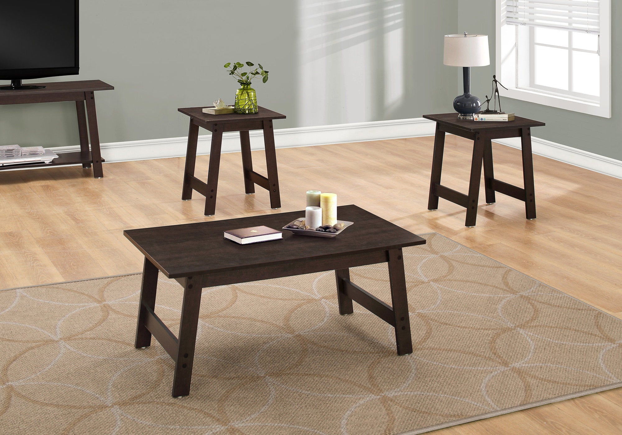 MN-697930P    Table Set, 3Pcs Set, Coffee, End, Side, Accent, Living Room, Laminate, Dark Brown, Contemporary, Modern