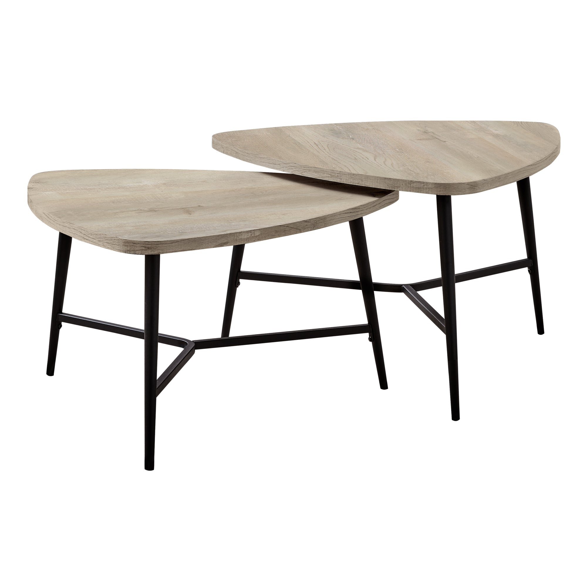 MN-727939P    Table Set, 2Pcs Set, Coffee, End, Side, Accent, Living Room, Laminate, Metal Legs, Taupe Reclaimed Wood Look, Black, Contemporary, Industrial, Modern