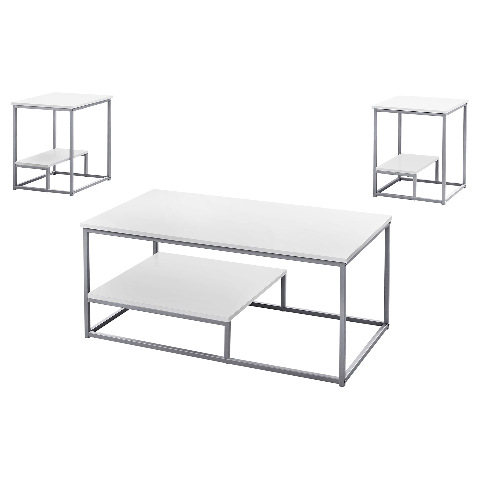 MN-787961P    Table Set, 3Pcs Set, Coffee, End, Side, Accent, Living Room, Laminate, Metal Legs, White, White, Contemporary, Modern