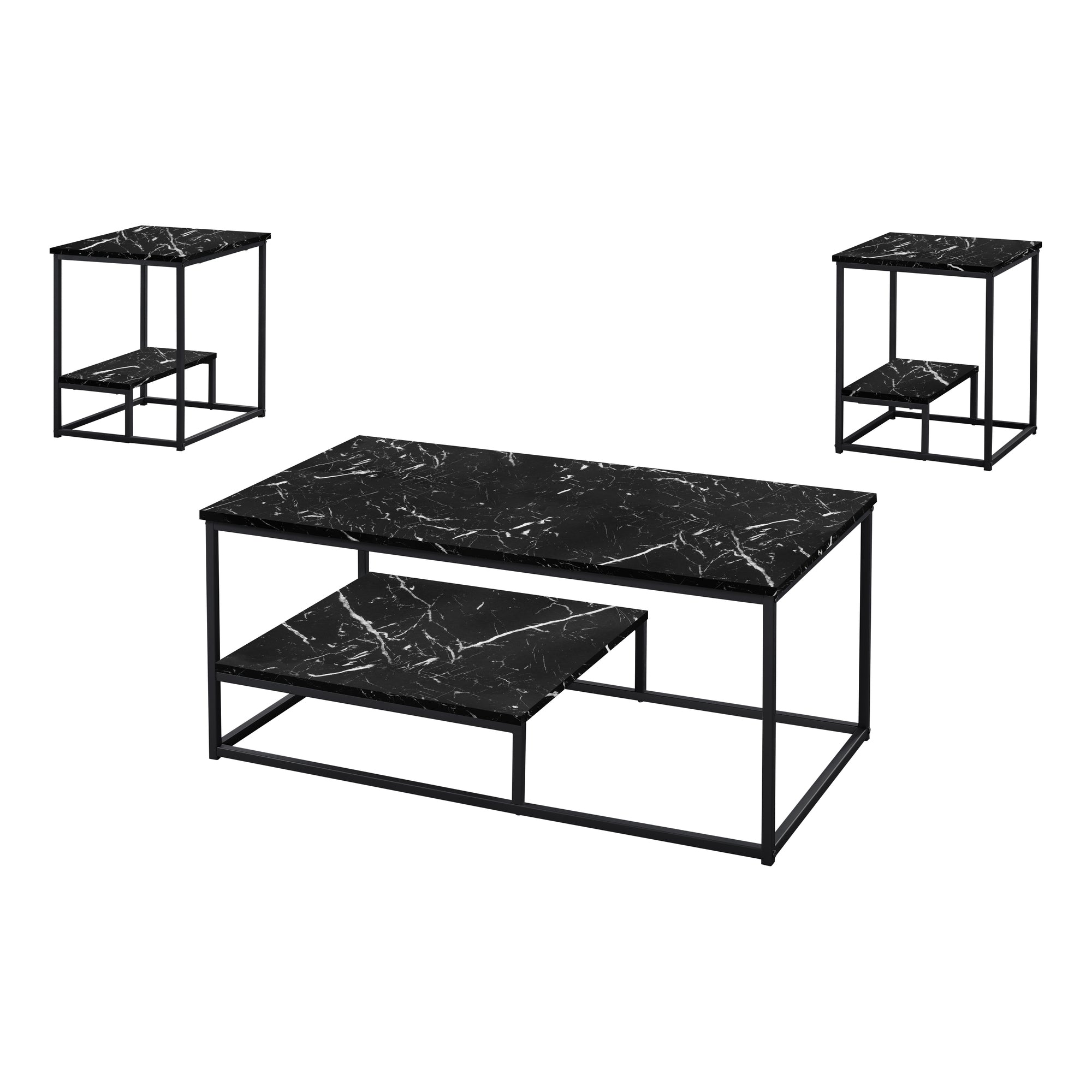 MN-807964P    Table Set - 3Pcs Set / Black Marble / Black Metal