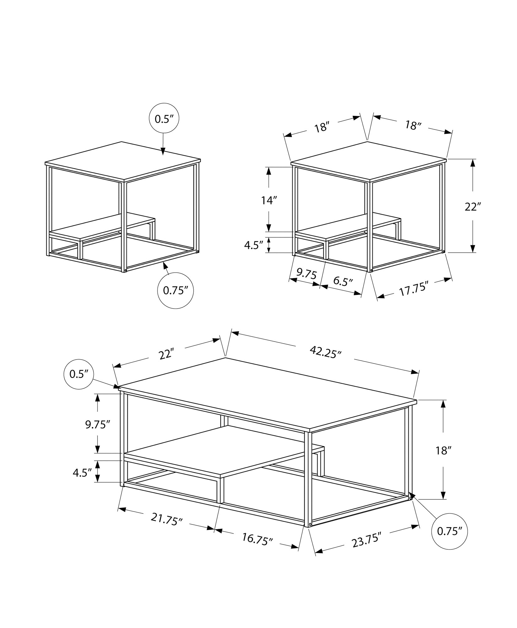 MN-807964P    Table Set - 3Pcs Set / Black Marble / Black Metal