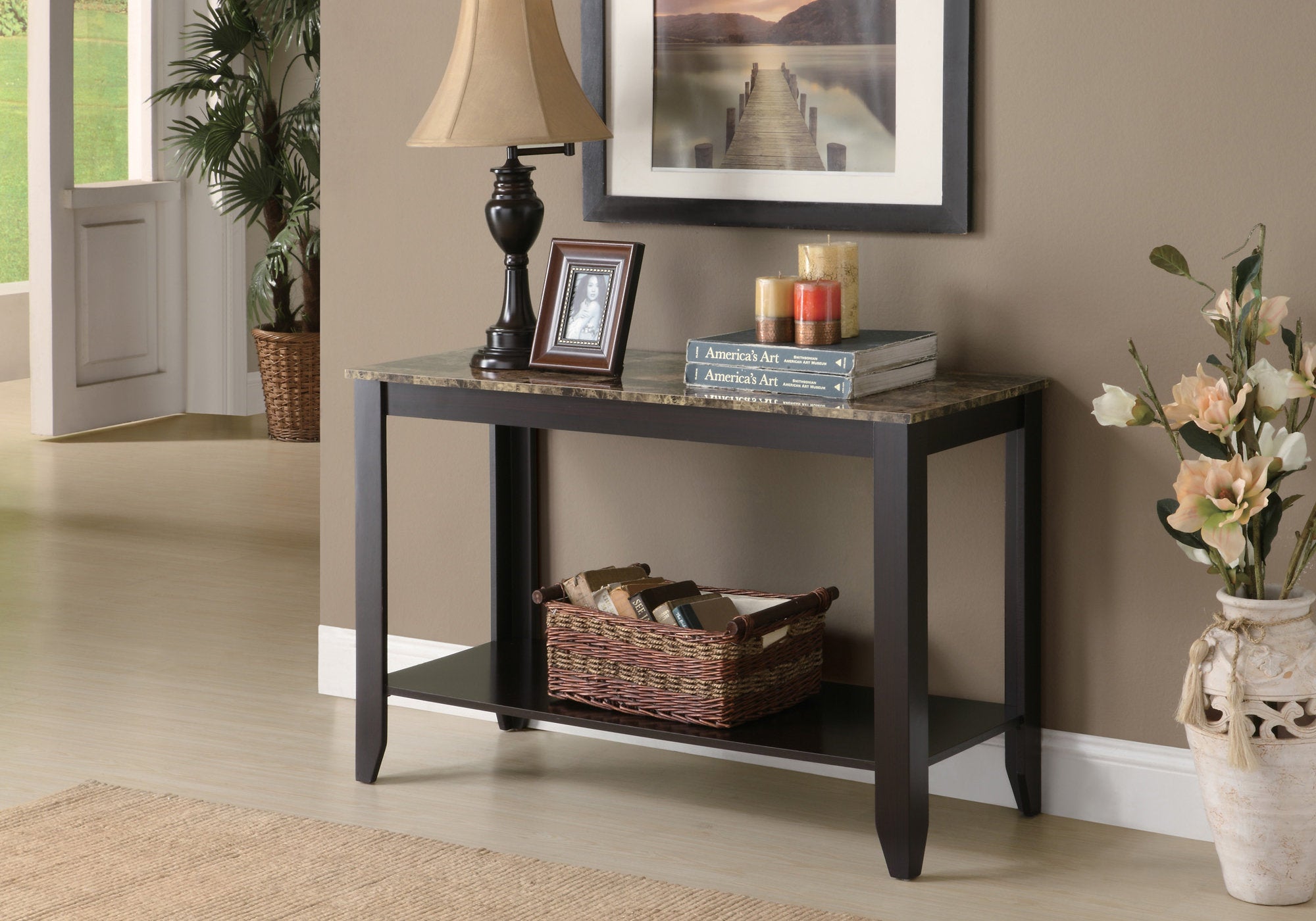 MN-857983S    Accent Table, Console, Entryway, Narrow, Sofa, Living Room, Bedroom, Laminate, Brown Marble Look, Espresso, Transitional