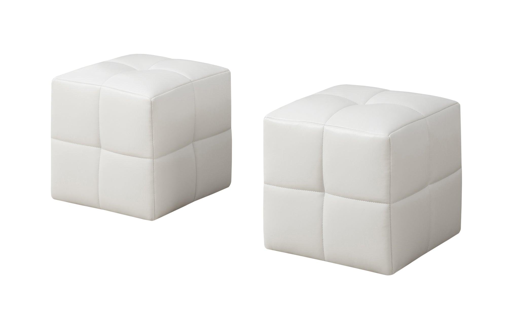 MN-958161    Ottoman, Pouf, Footrest, Foot Stool, Set Of 2, Leather Look, White, Contemporary, Modern