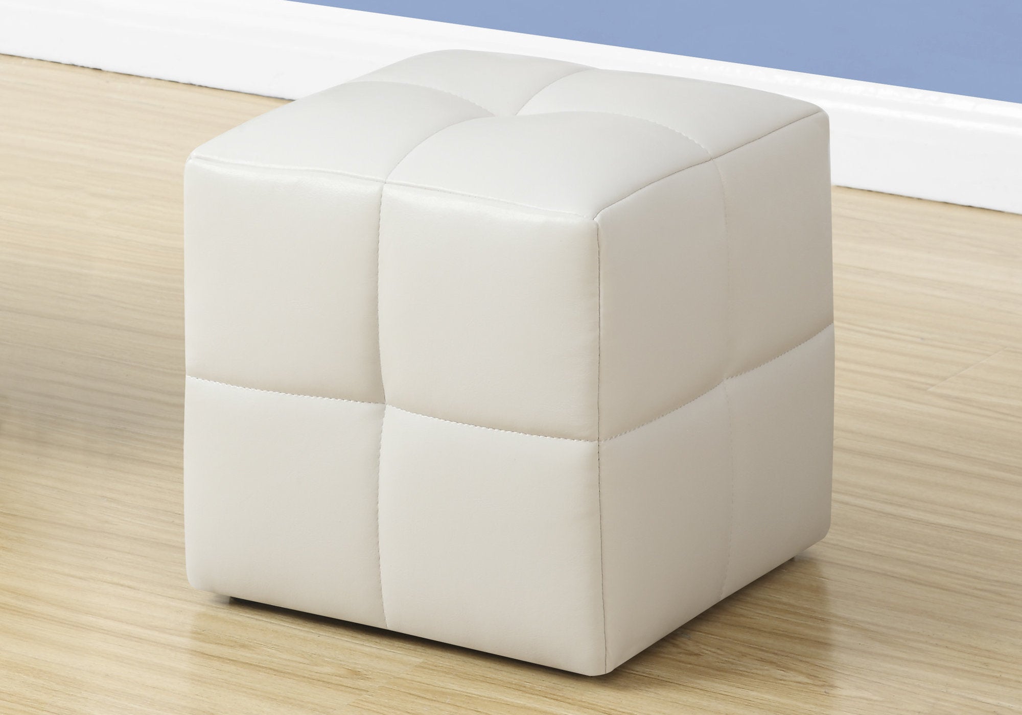 MN-958161    Ottoman, Pouf, Footrest, Foot Stool, Set Of 2, Leather Look, White, Contemporary, Modern