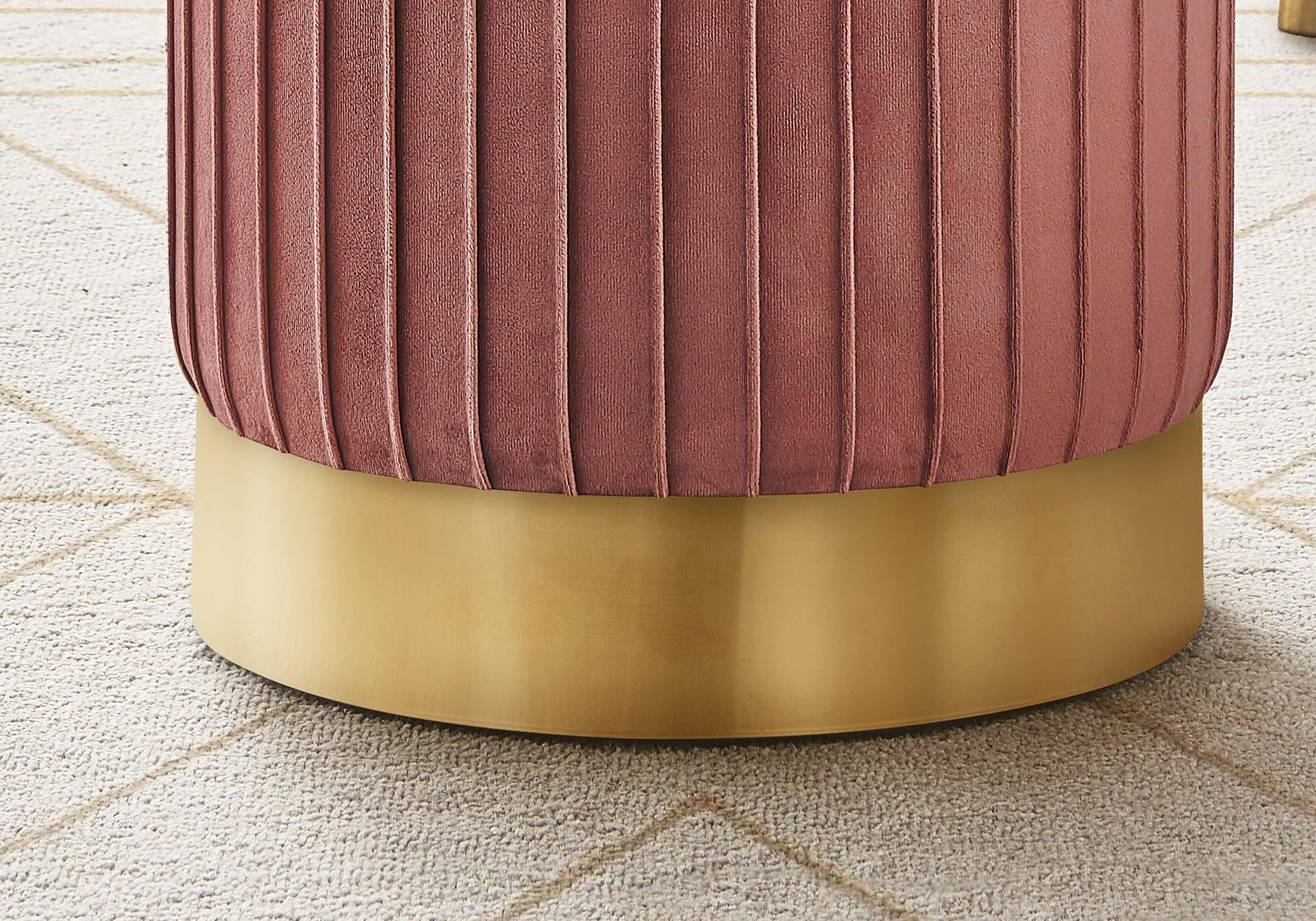 MN-289017    Ottoman, Pouf, Footrest, Foot Stool, 14" Round, Velvet Fabric, Metal Base, Pink, Gold, Contemporary, Glam, Modern