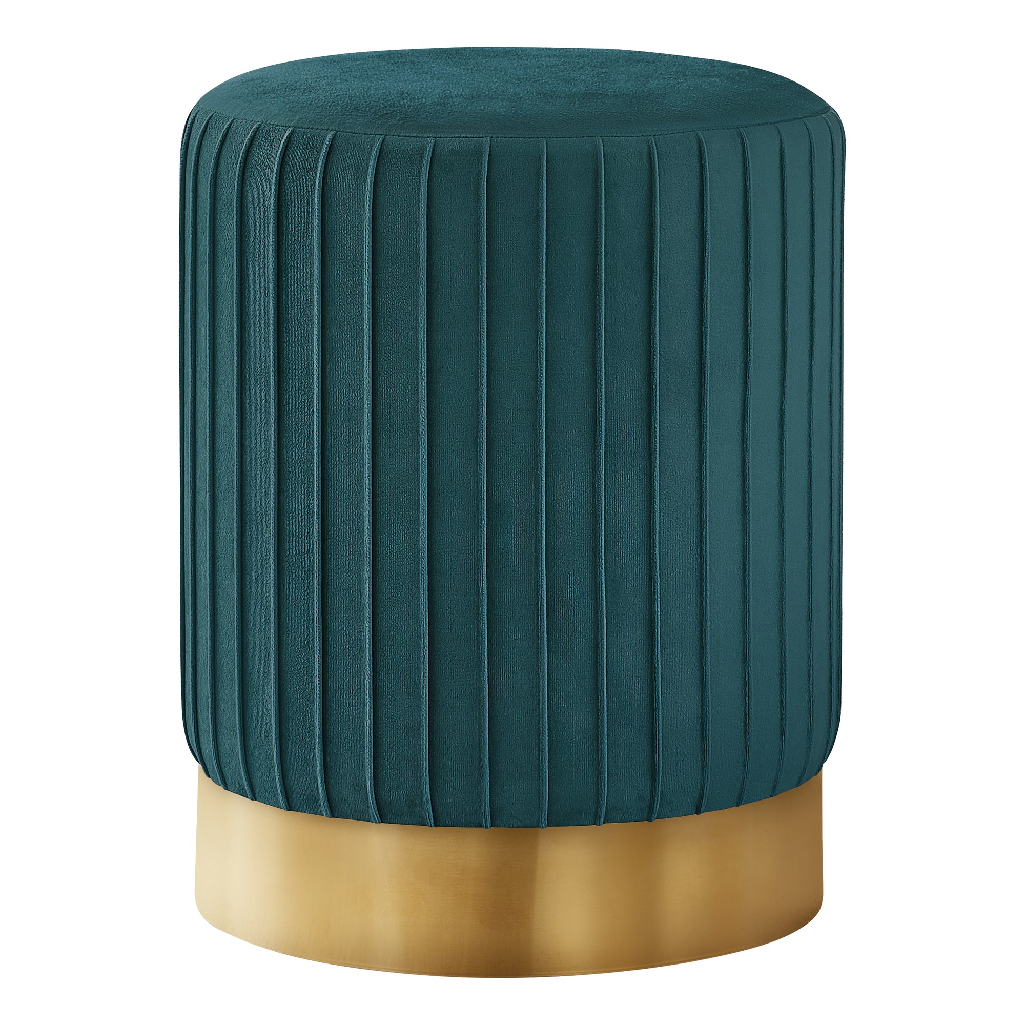 MN-309019    Ottoman, Pouf, Footrest, Foot Stool, 14" Round, Velvet Fabric, Metal Base, Turquoise, Gold, Contemporary, Glam, Modern