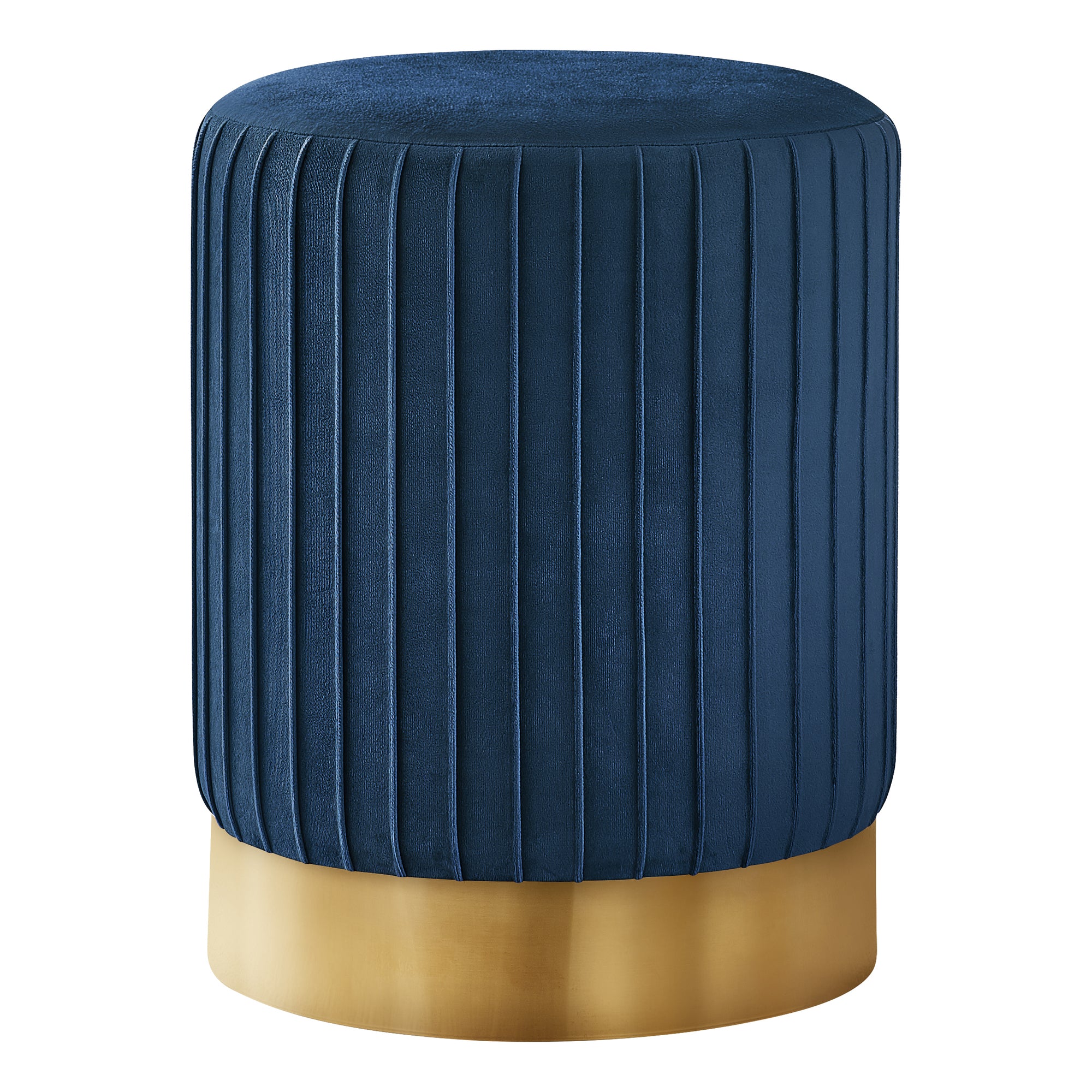 MN-329021    Ottoman, Pouf, Footrest, Foot Stool, 14" Round, Velvet Fabric, Metal Base, Blue, Gold, Contemporary, Glam, Modern