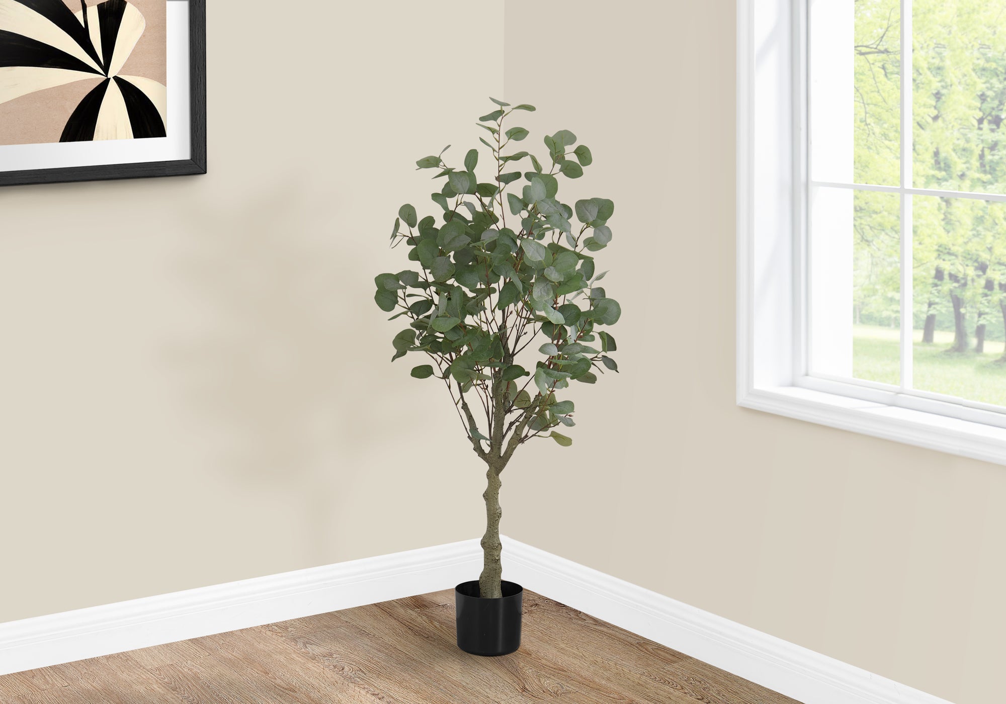 MN-389518    Artificial Plant, 46" Tall, Eucalyptus Tree, Indoor, Faux, Fake, Floor, Greenery, Potted, Decorative, Green Leaves, Black Pot