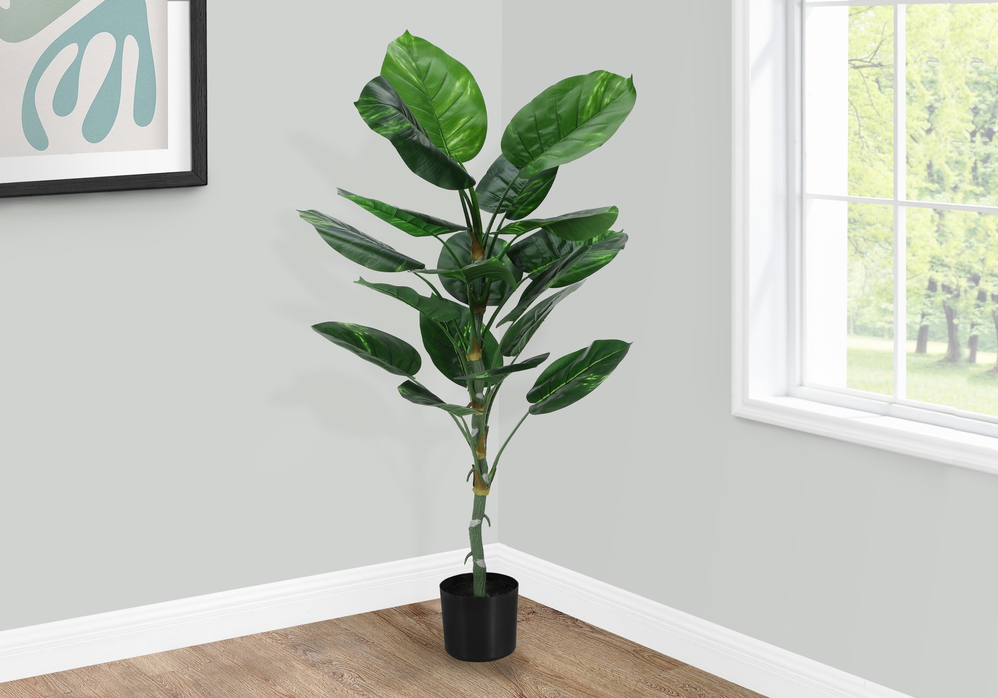 MN-399519    Artificial Plant, 54" Tall, Dieffenbachia Tree, Indoor, Faux, Fake, Floor, Greenery, Potted, Real Touch, Decorative, Green Leaves, Black Pot