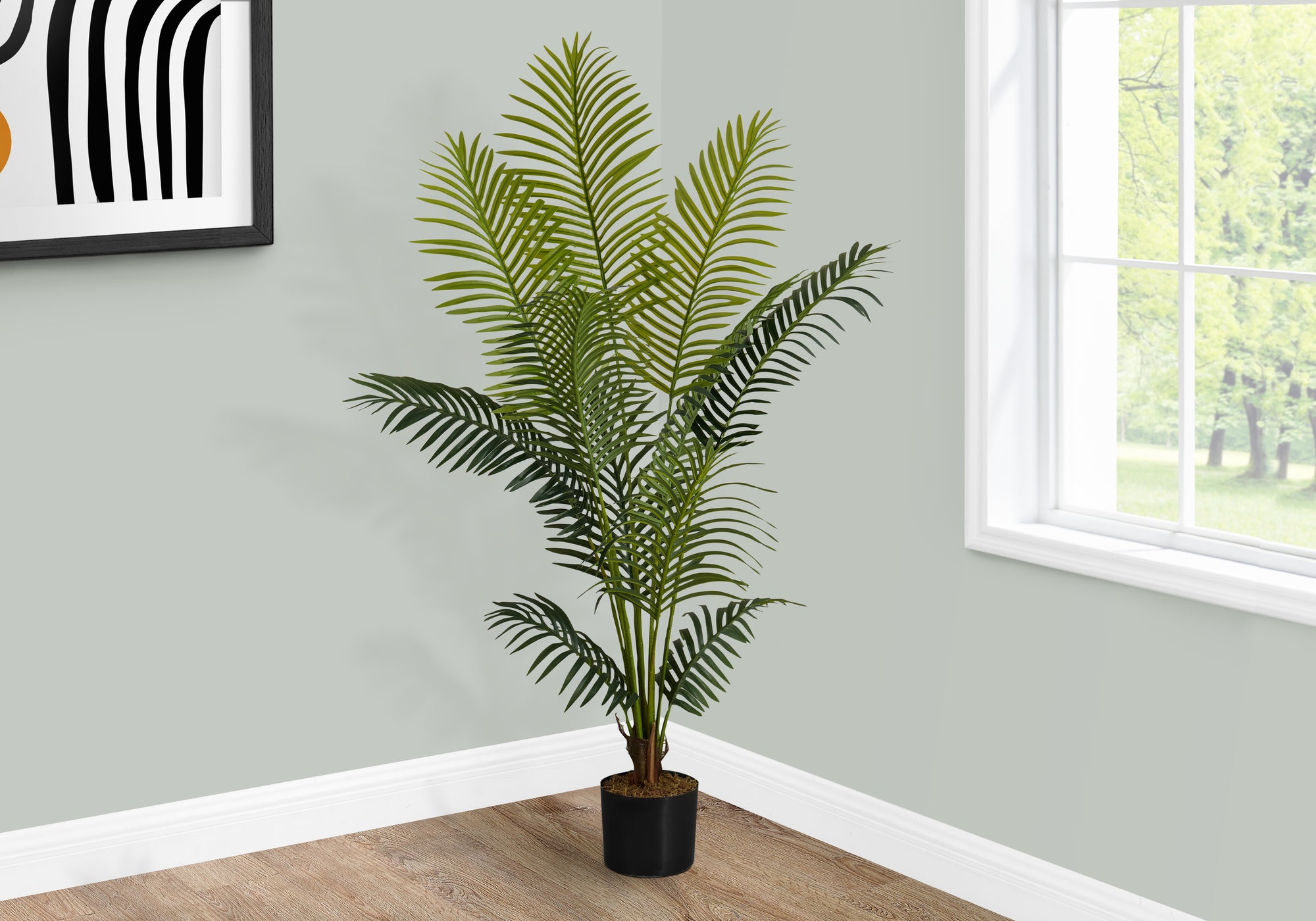 MN-429536    Artificial Plant, 57" Tall, Palm Tree, Indoor, Faux, Fake, Floor, Greenery, Potted, Real Touch, Decorative, Green Leaves, Black Pot
