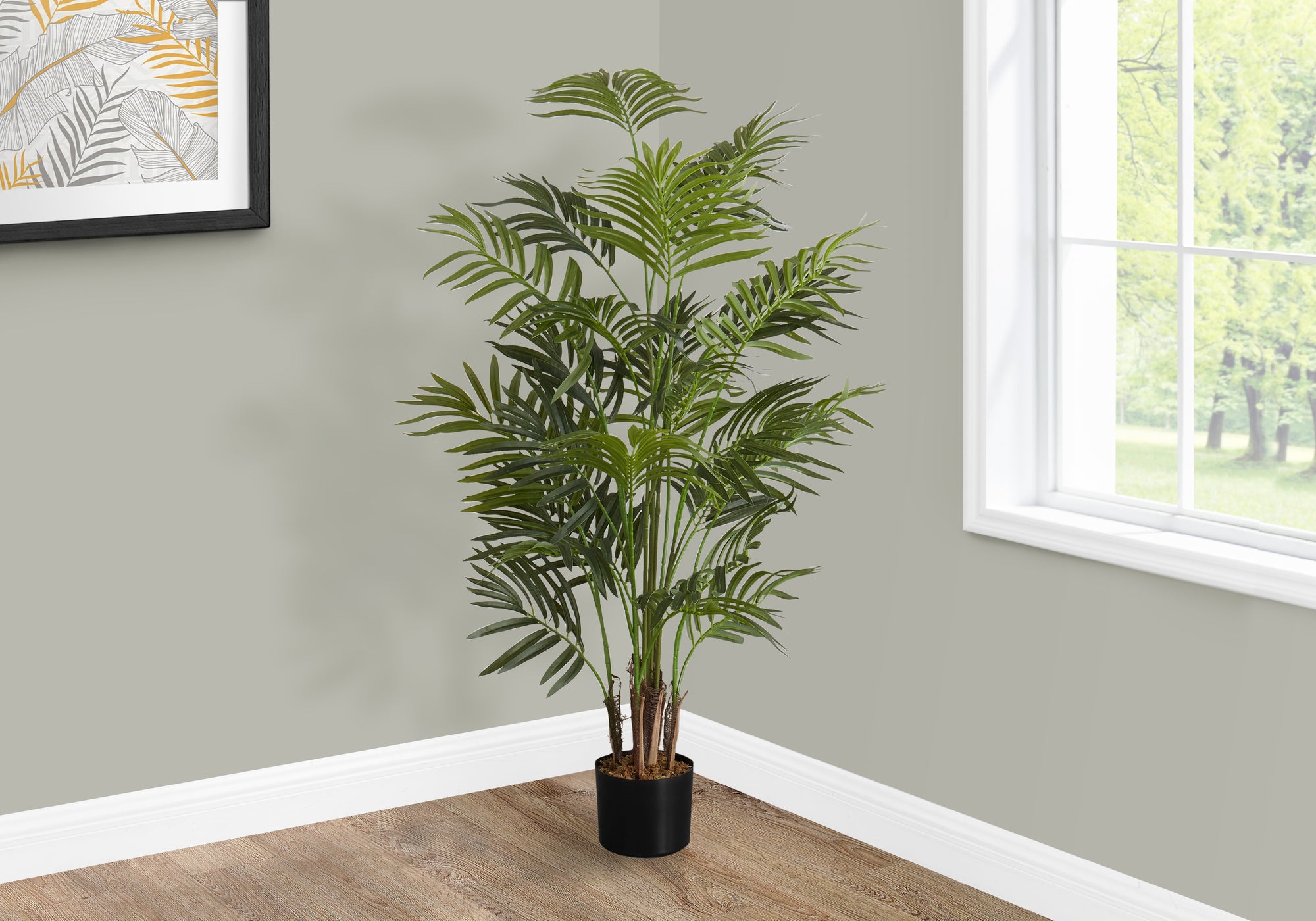 MN-449538    Artificial Plant, 47" Tall, Areca Palm Tree, Indoor, Faux, Fake, Floor, Greenery, Potted, Real Touch, Decorative, Green Leaves, Black Pot