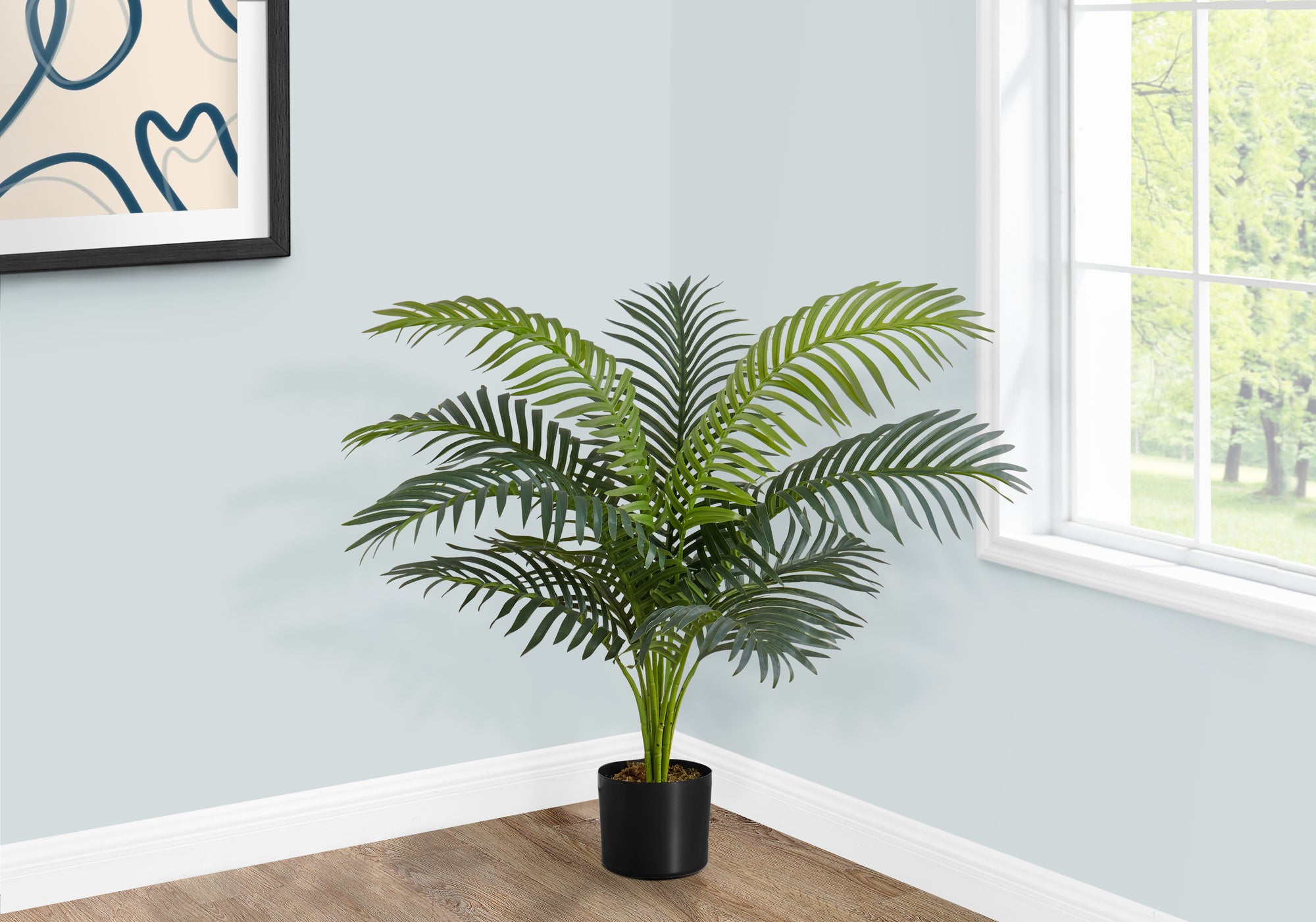 MN-459539    Artificial Plant, 34" Tall, Palm Tree, Indoor, Faux, Fake, Floor, Greenery, Potted, Real Touch, Decorative, Green Leaves, Black Pot