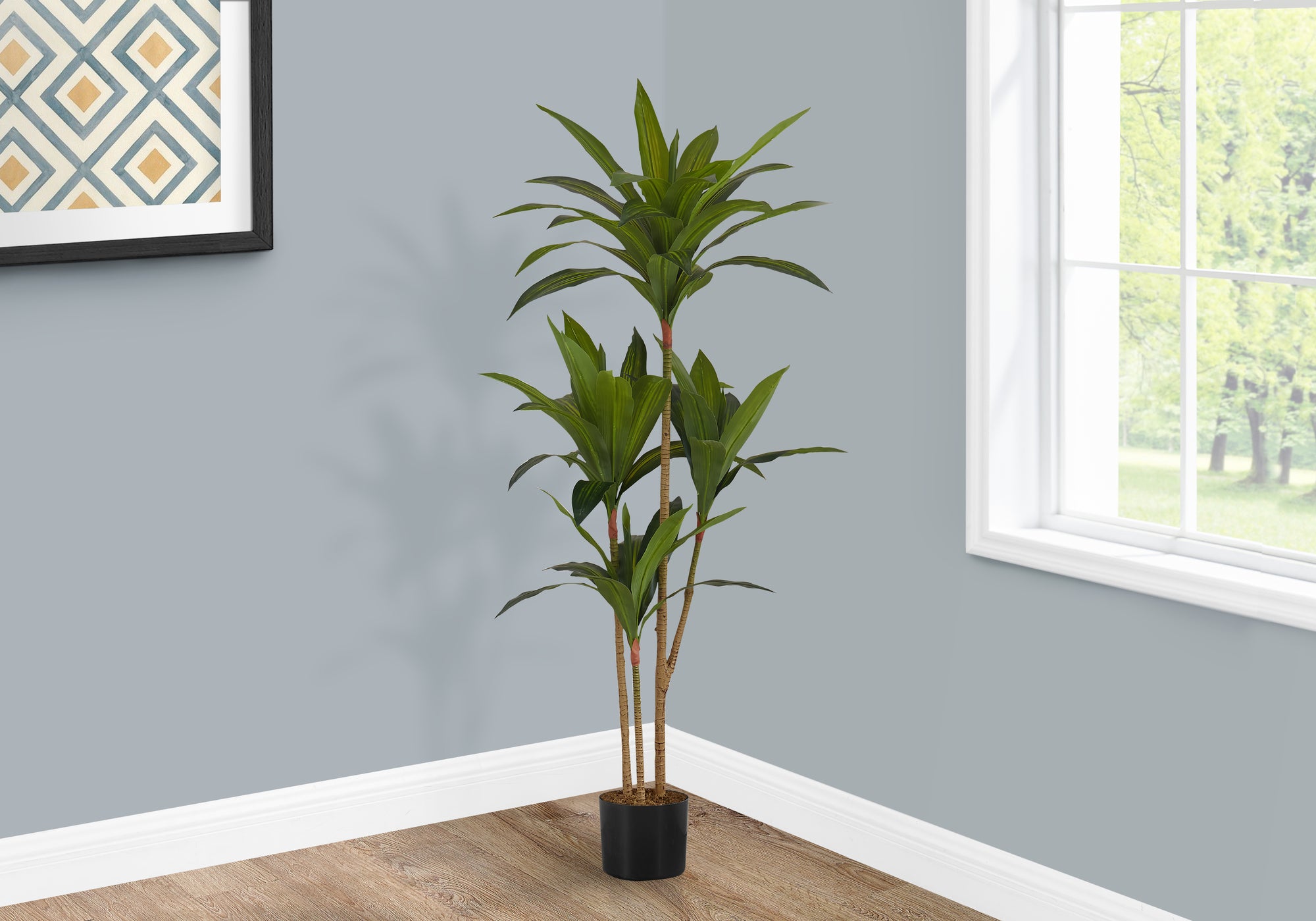 MN-499543    Artificial Plant, 51" Tall, Dracaena Tree, Indoor, Faux, Fake, Floor, Greenery, Potted, Real Touch, Decorative, Green Leaves, Black Pot