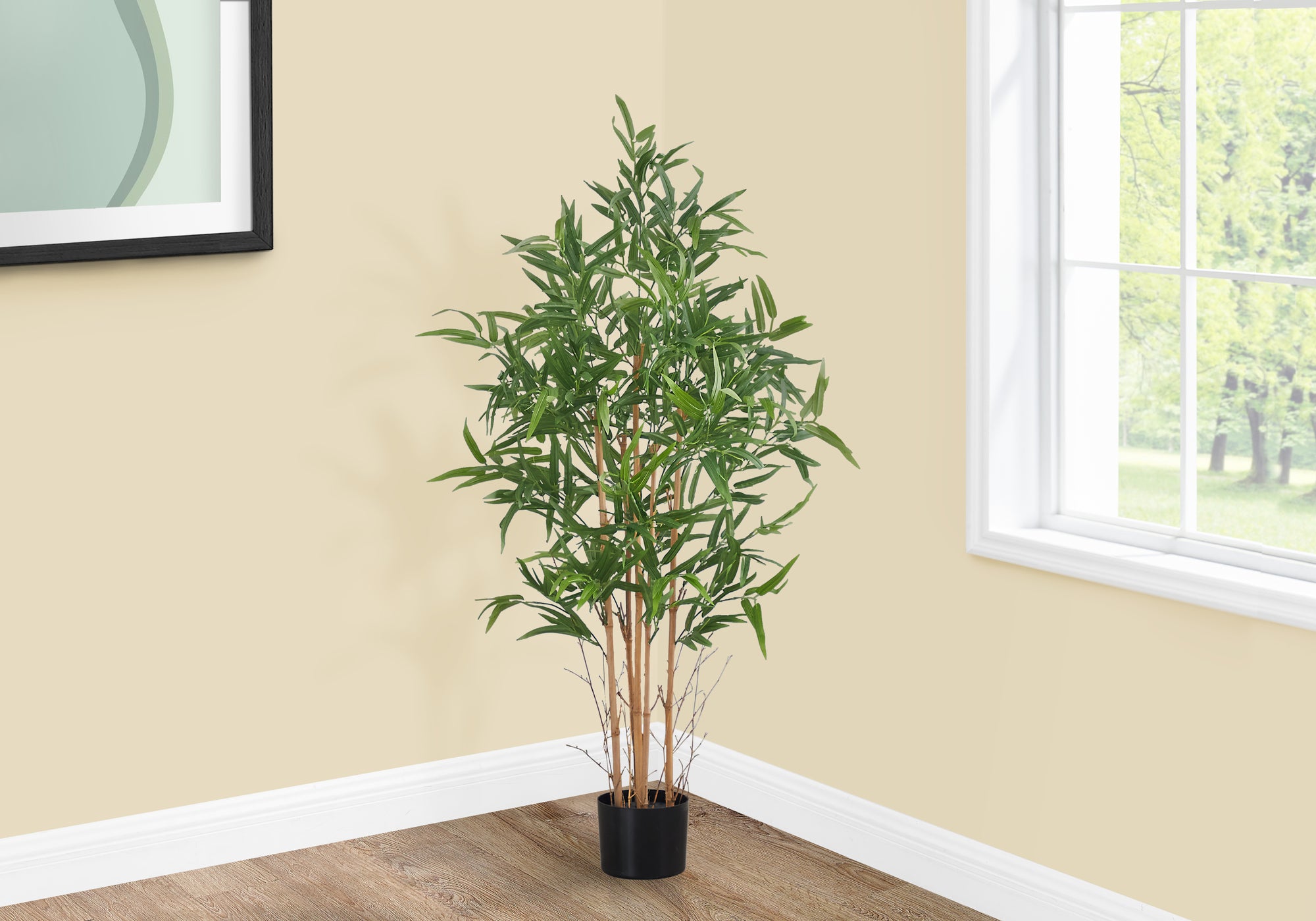 MN-569563    Artificial Plant, 50" Tall, Bamboo Tree, Indoor, Faux, Fake, Floor, Greenery, Potted, Decorative, Green Leaves, Black Pot