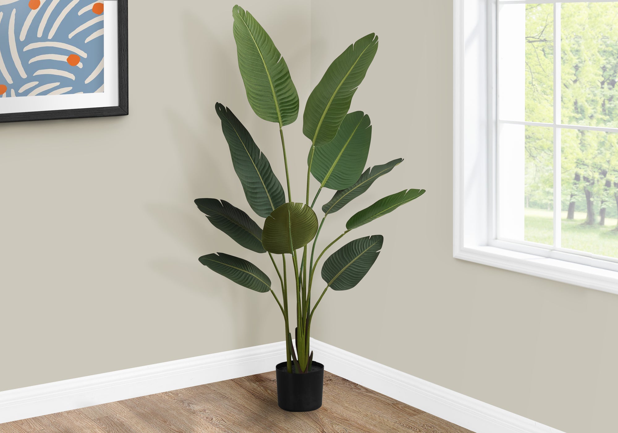 MN-629570    Artificial Plant, 60" Tall, Bird Of Paradise Tree, Indoor, Faux, Fake, Floor, Greenery, Potted, Decorative, Green Leaves, Black Pot