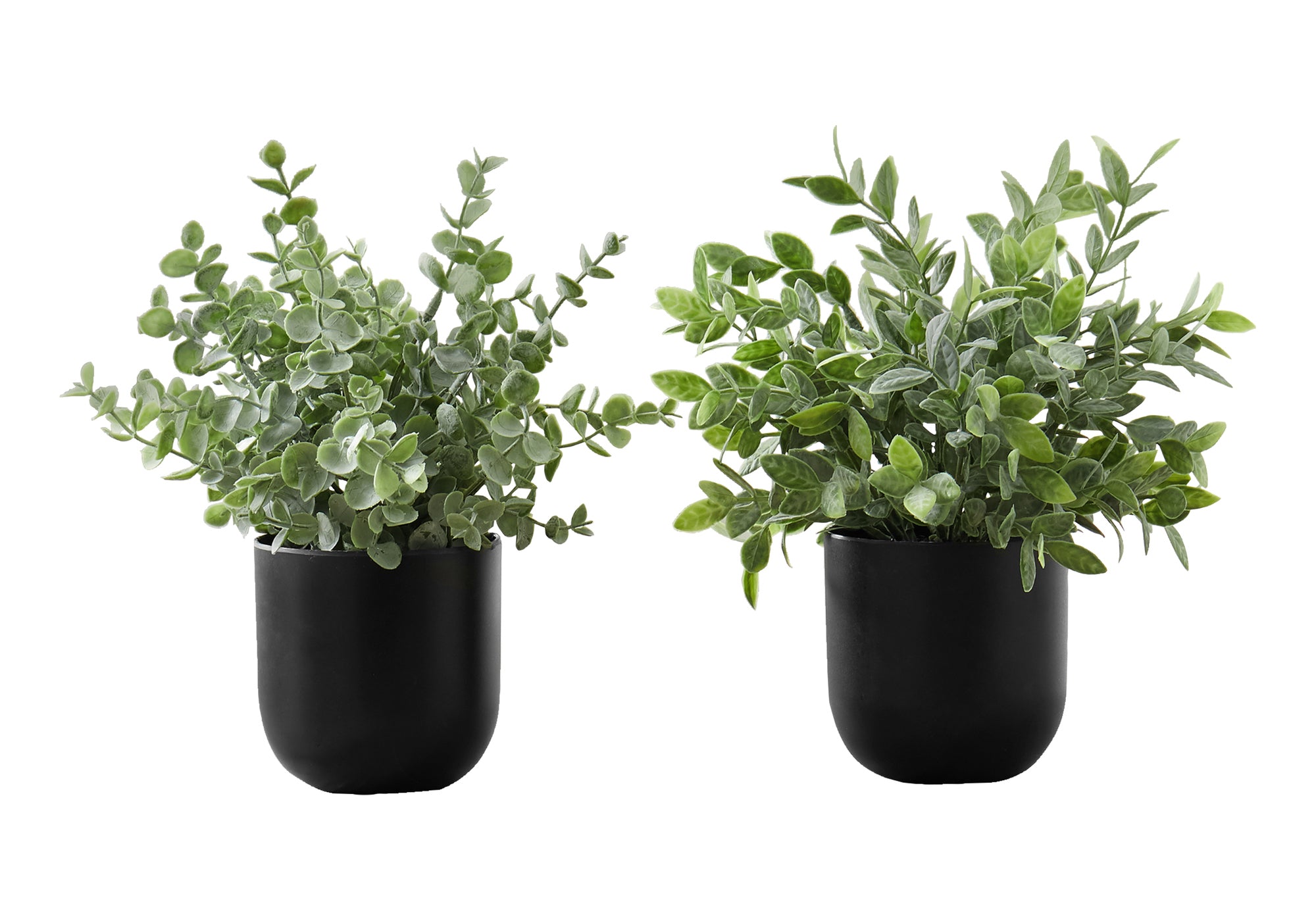 MN-709580    Artificial Plant, 11" Tall, Eucalyptus Grass, Indoor, Faux, Fake, Table, Greenery, Potted, Set Of 2, Decorative, Green Leaves, Black Pots