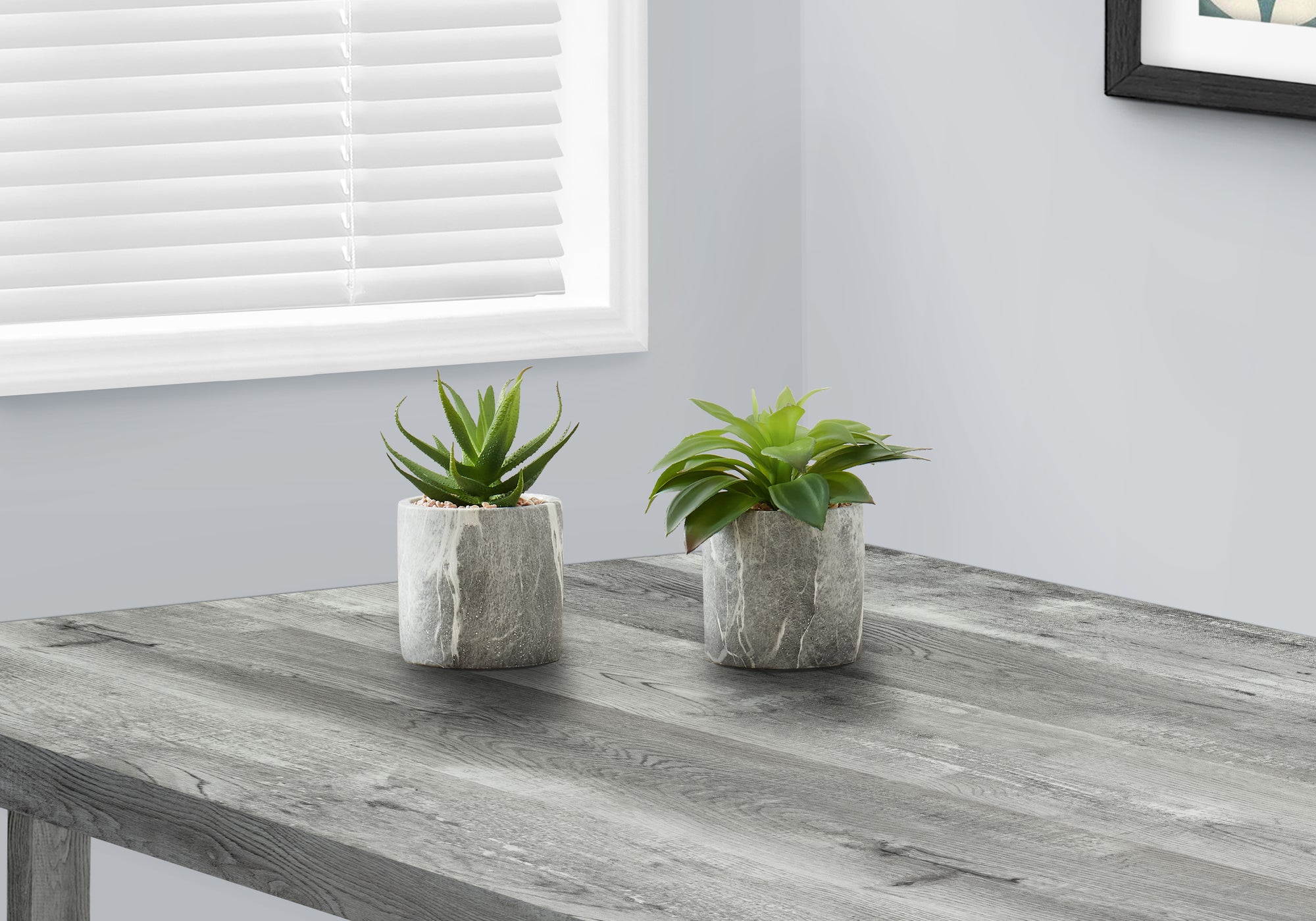 MN-769586    Artificial Plant, 6" Tall, Succulent, Indoor, Faux, Fake, Table, Greenery, Potted, Set Of 2, Decorative, Green Leaves, Grey Cement Pots