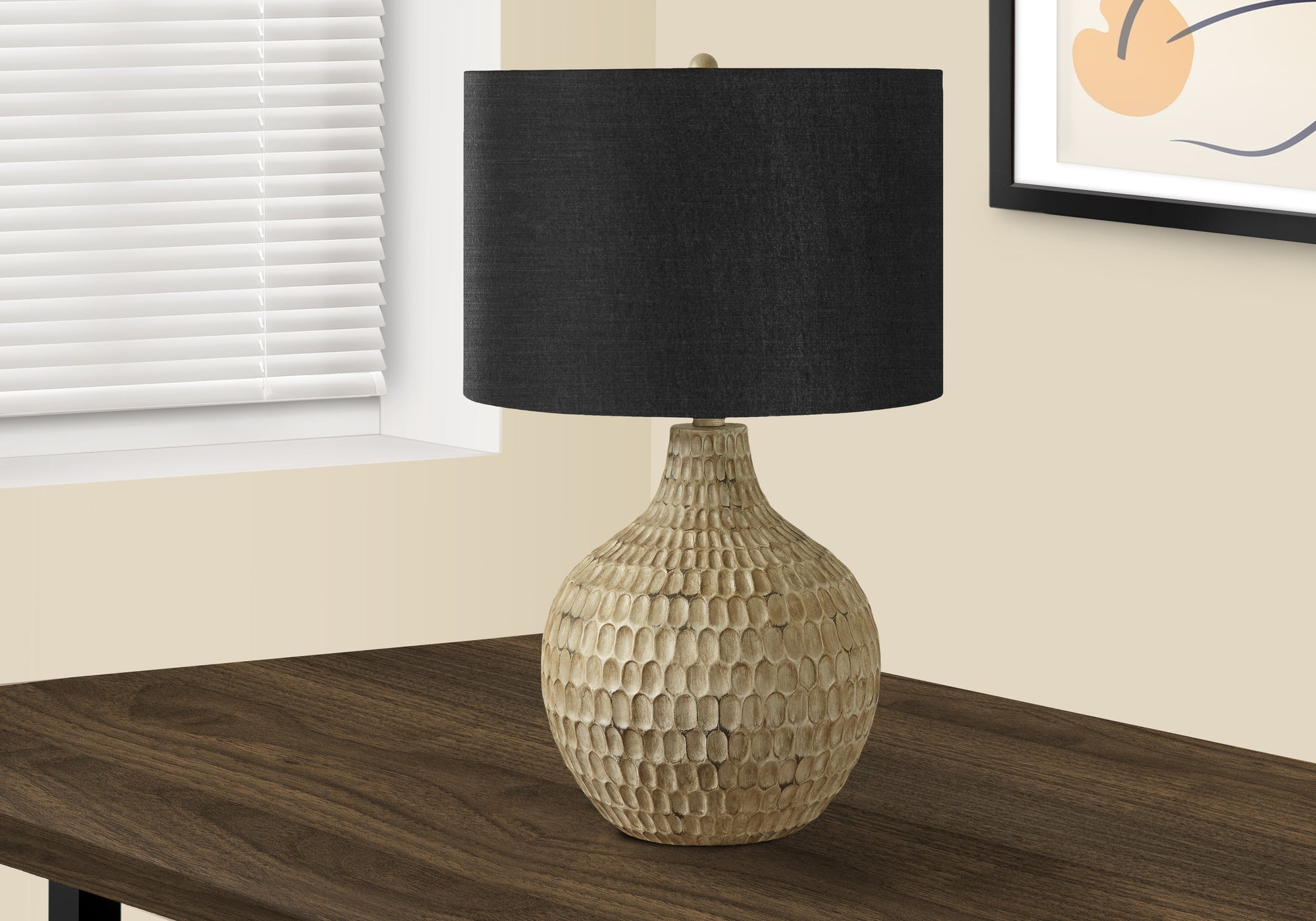 MN-819606    Lighting, 25"H, Table Lamp, Black Shade, Brown Resin, Contemporary