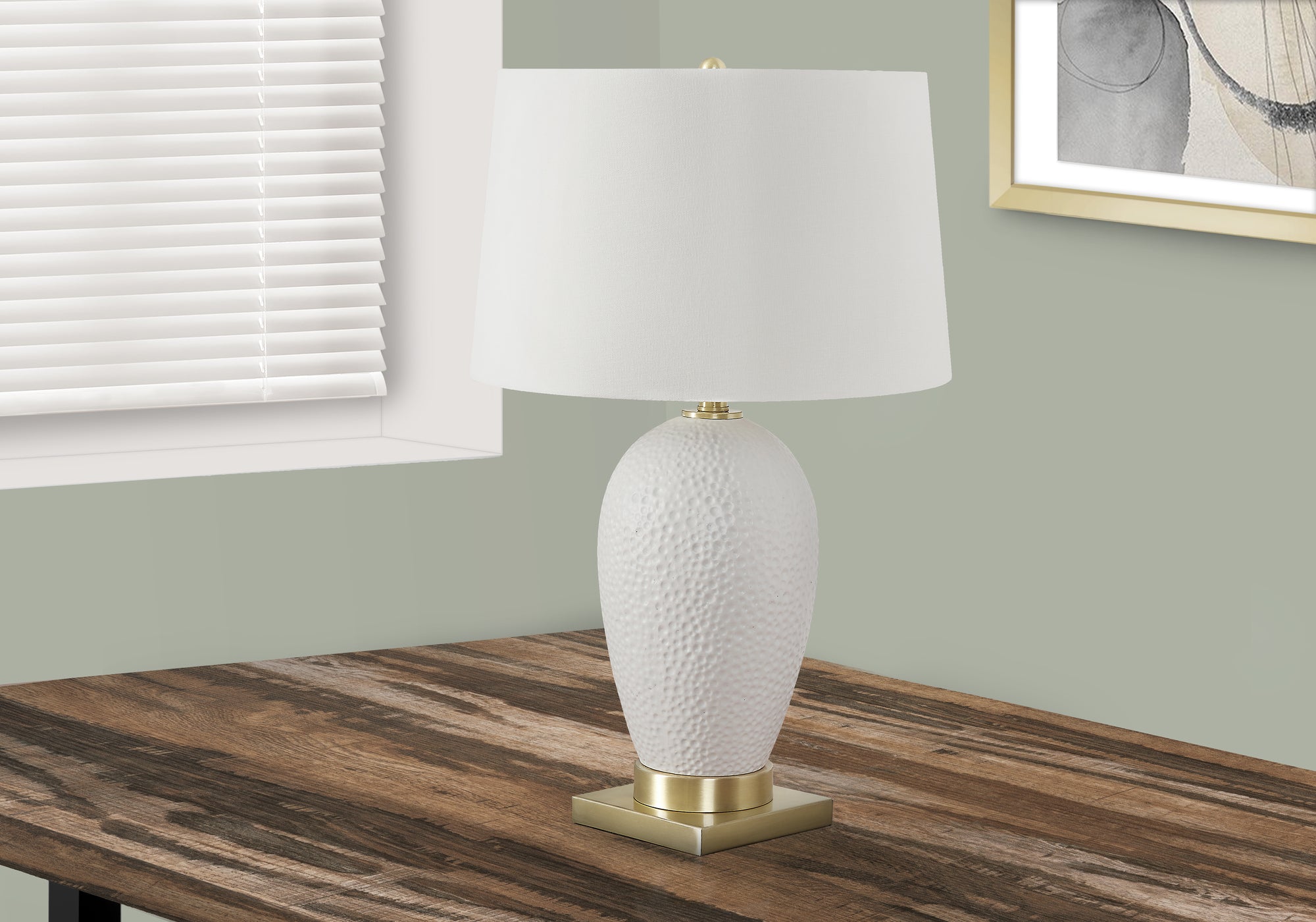 MN-859610    Lighting, 26"H, Table Lamp, White Ceramic, Ivory / Cream Shade, Transitional
