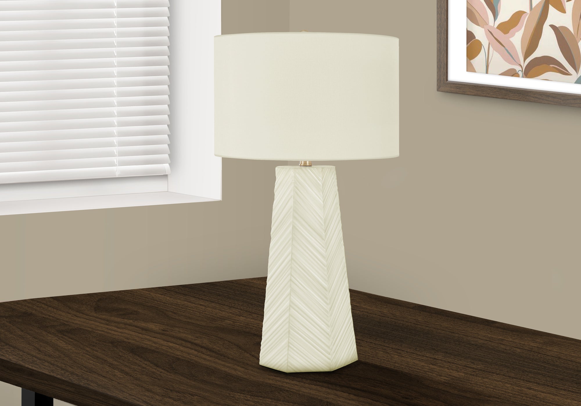 MN-889614    Lighting, 29"H, Table Lamp, White Ceramic, Ivory / Cream Shade, Contemporary