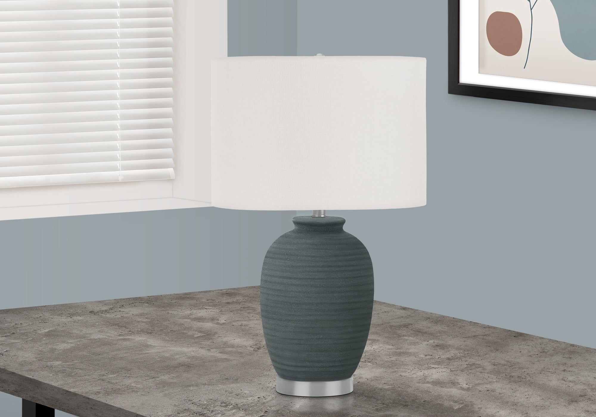 MN-959622    Lighting, 24"H, Table Lamp, Blue Ceramic, Ivory / Cream Shade, Contemporary