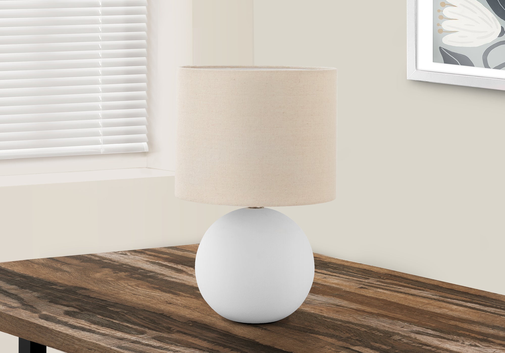 MN-149632    Lighting, 16"H, Table Lamp, Cream Shade, Cream Ceramic, Contemporary