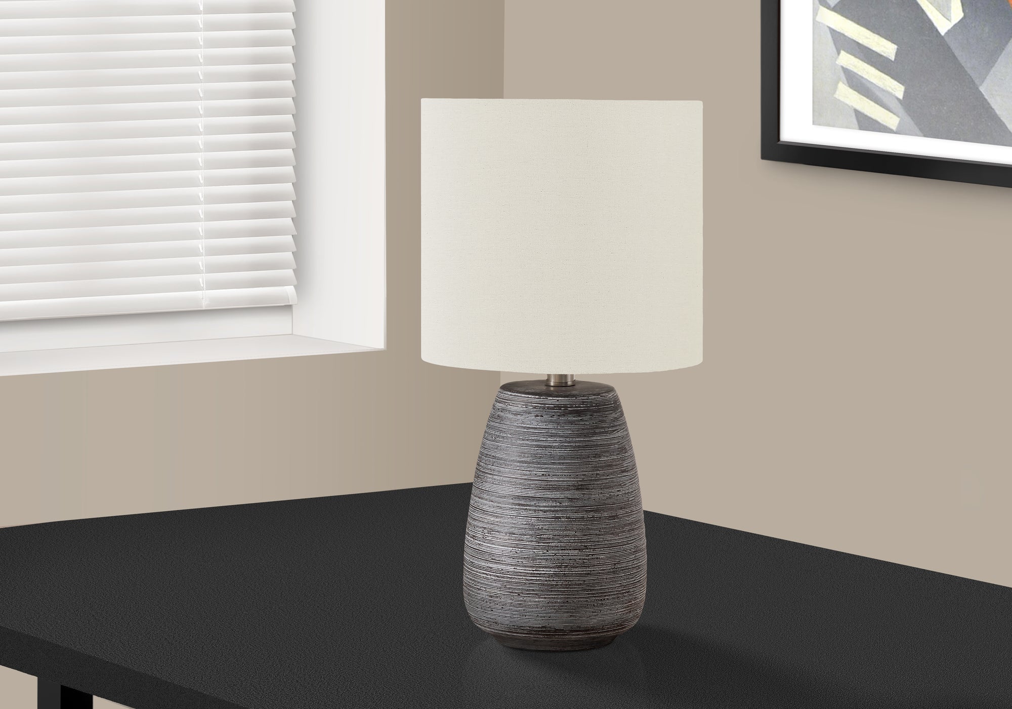 MN-159633    Lighting, 19"H, Table Lamp, Grey Ceramic, Ivory / Cream Shade, Contemporary