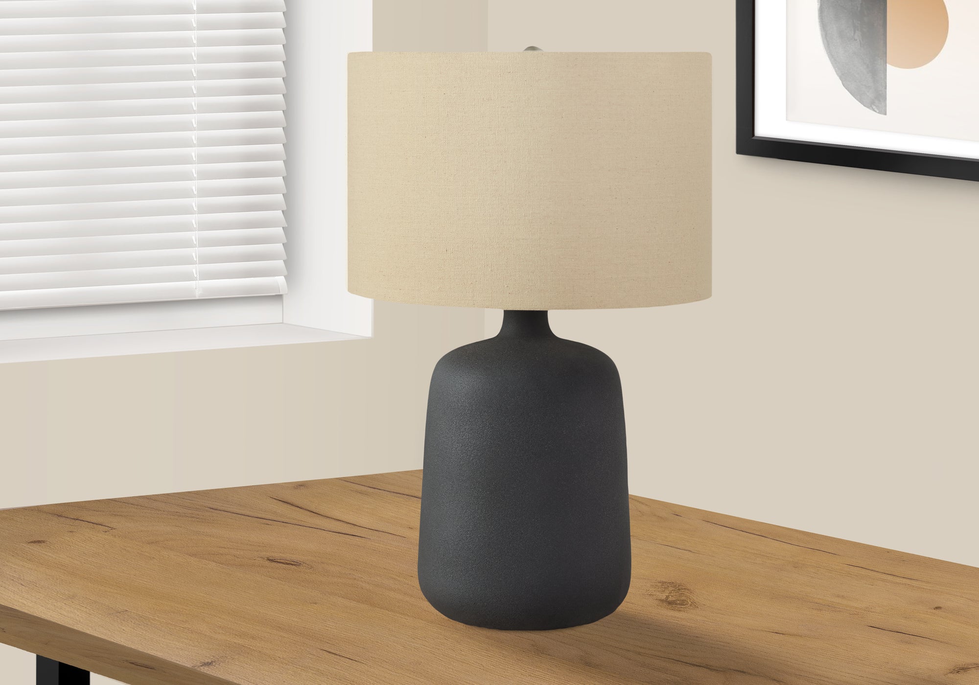 MN-169635    Lighting, 24"H, Table Lamp, Black Ceramic, Beige Shade, Contemporary