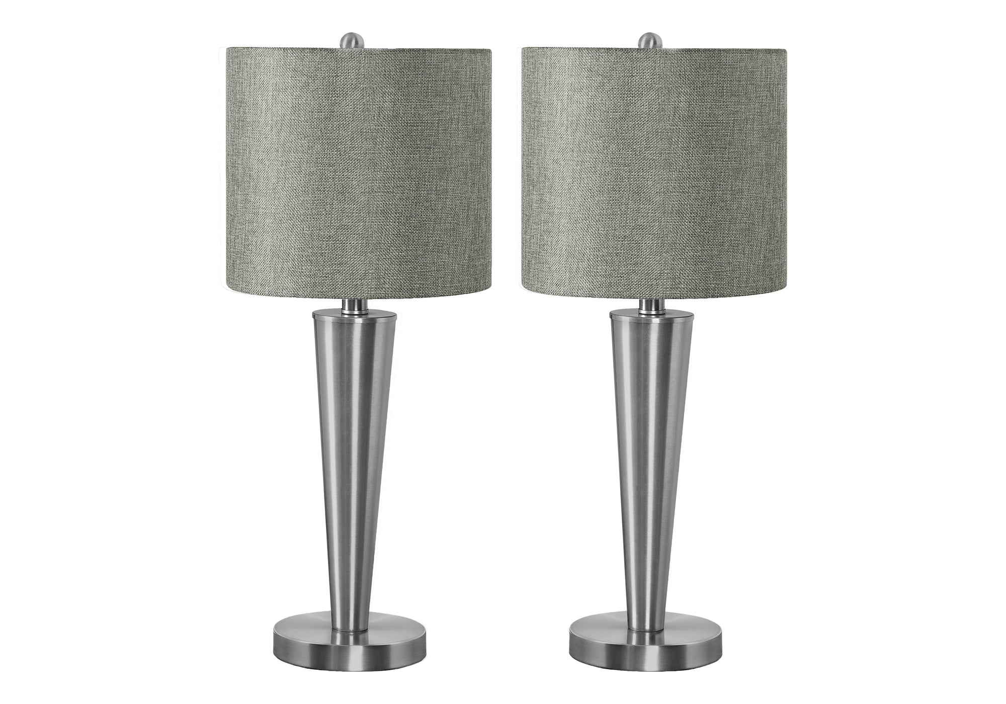 MN-219642    Lighting, Set Of 2, 24"H, Table Lamp, Usb Port Included, Nickel Metal, Grey Shade, Contemporary