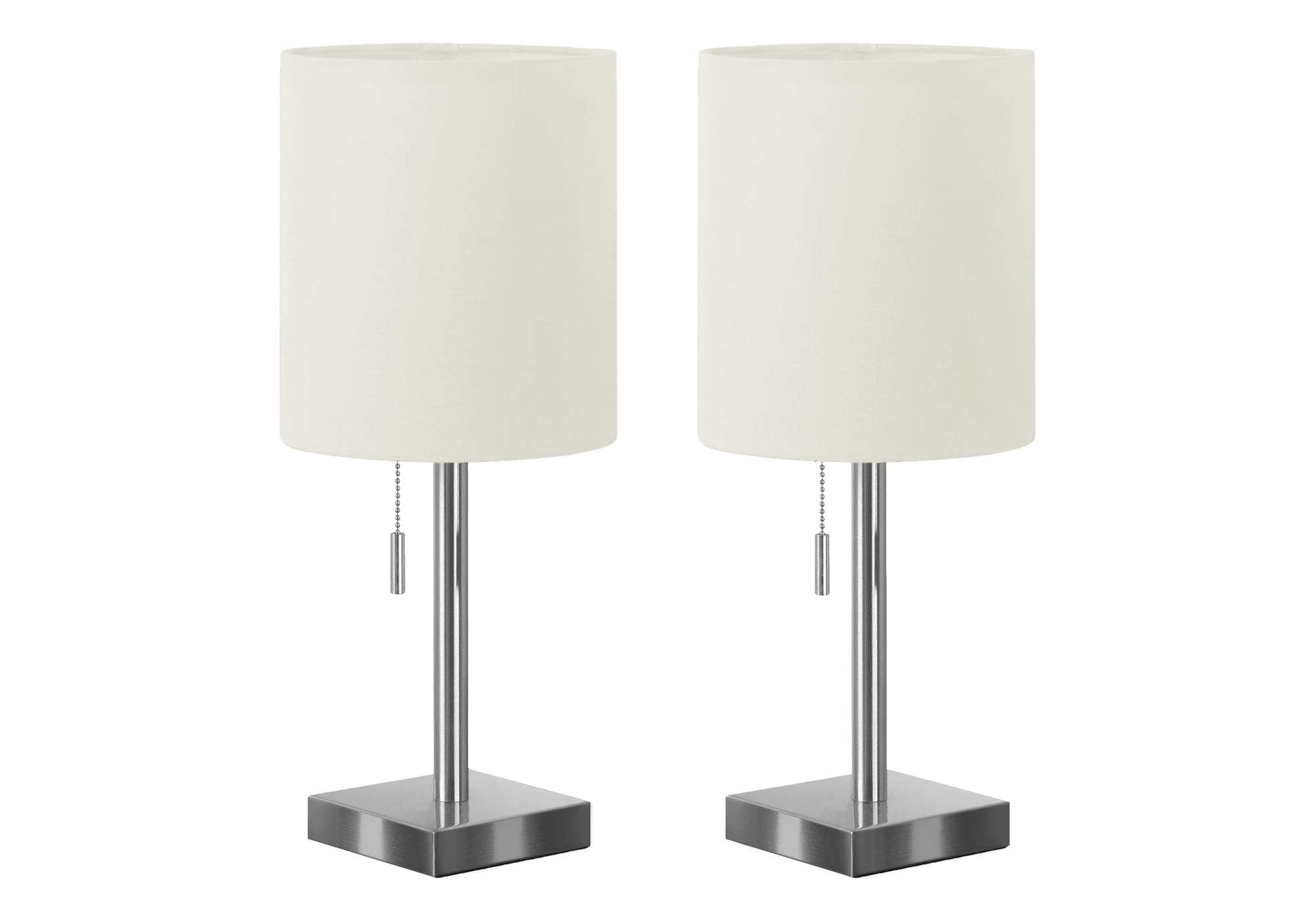 MN-279649    Lighting, Set Of 2, 17"H, Table Lamp, Usb Port Included, Nickel Metal, Ivory / Cream Shade, Contemporary