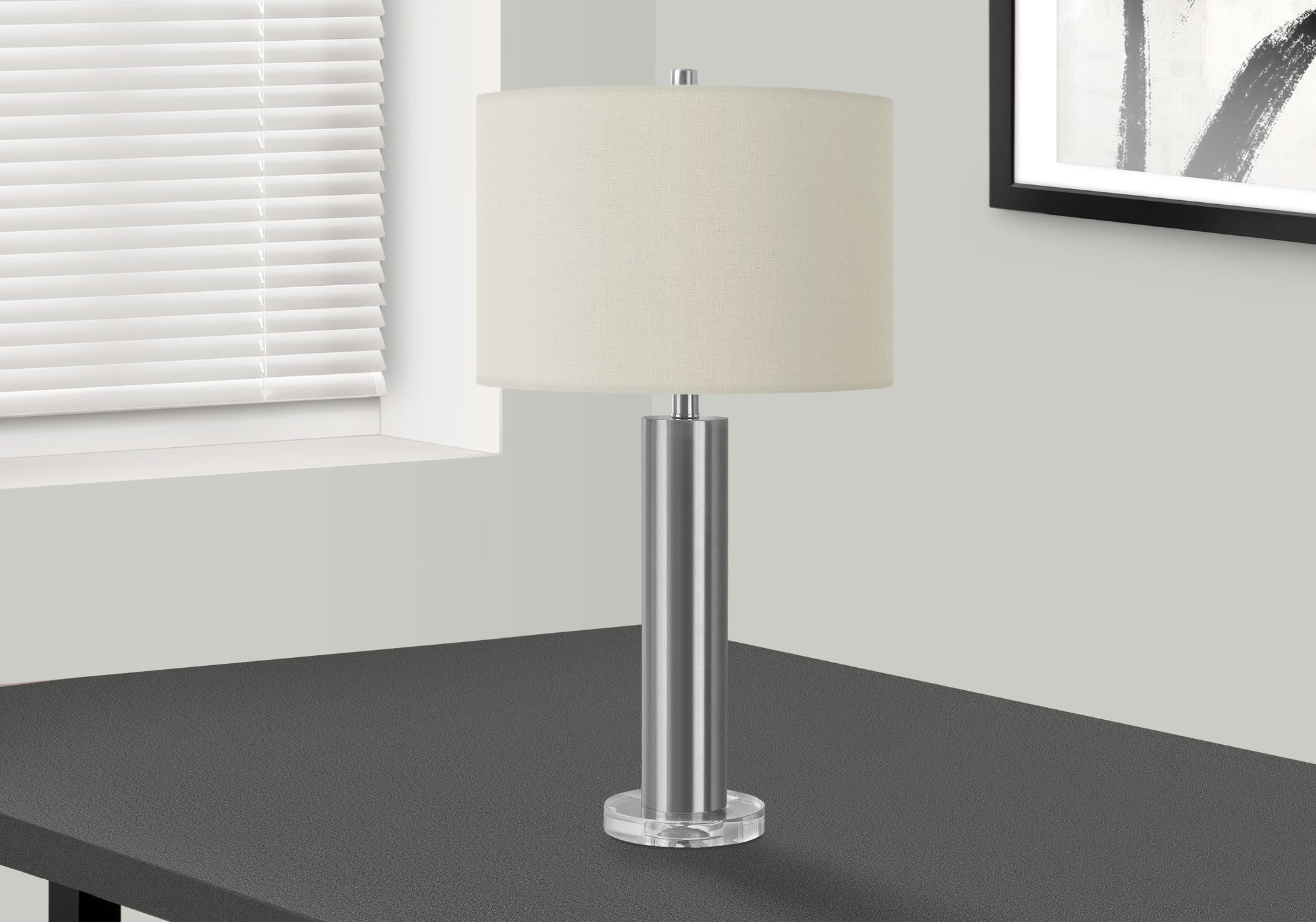 MN-329657    Lighting, 28"H, Table Lamp, Nickel Metal, Ivory / Cream Shade, Contemporary