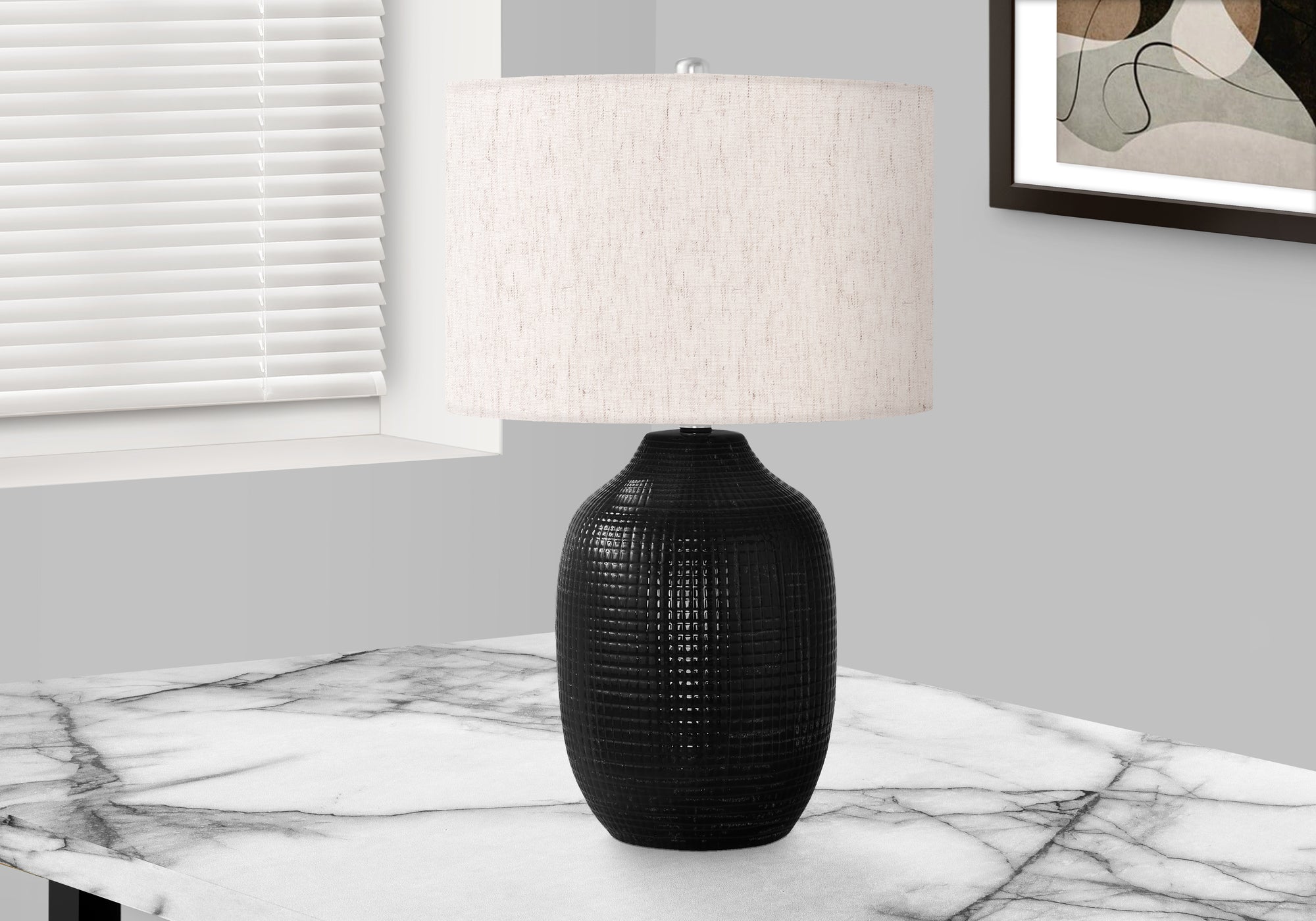 MN-399705    Lighting, 26"H, Table Lamp, Black Ceramic, Ivory / Cream Shade, Contemporary